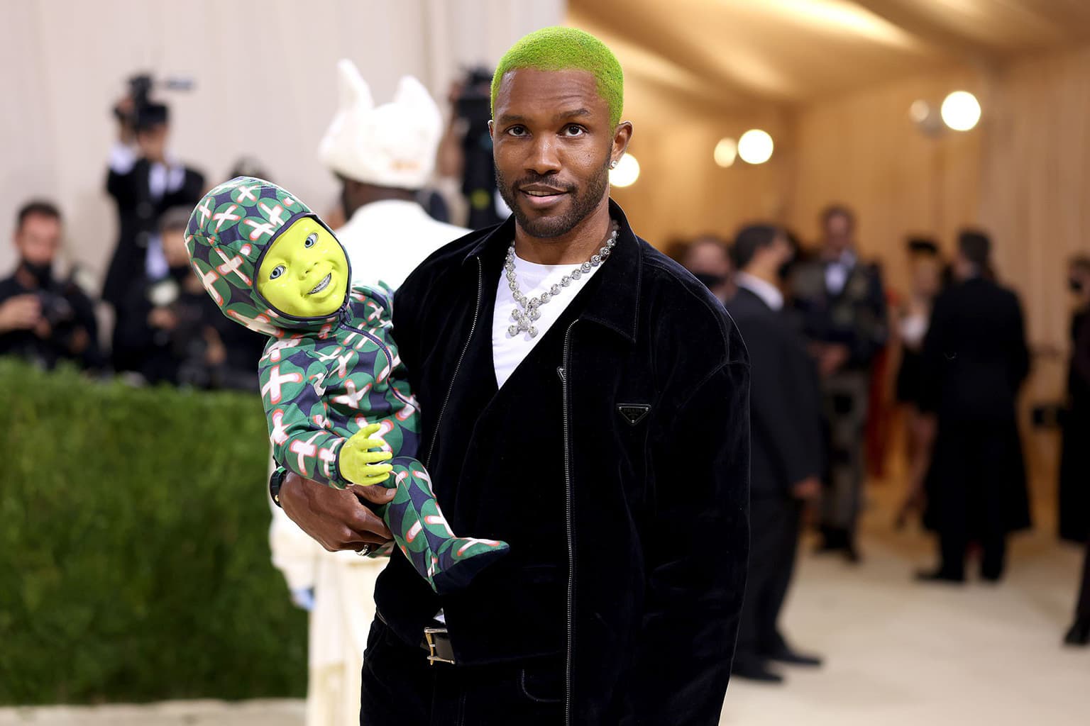  Singer Frank Ocean wears a Homer diamond necklace to the Met Gala 2021