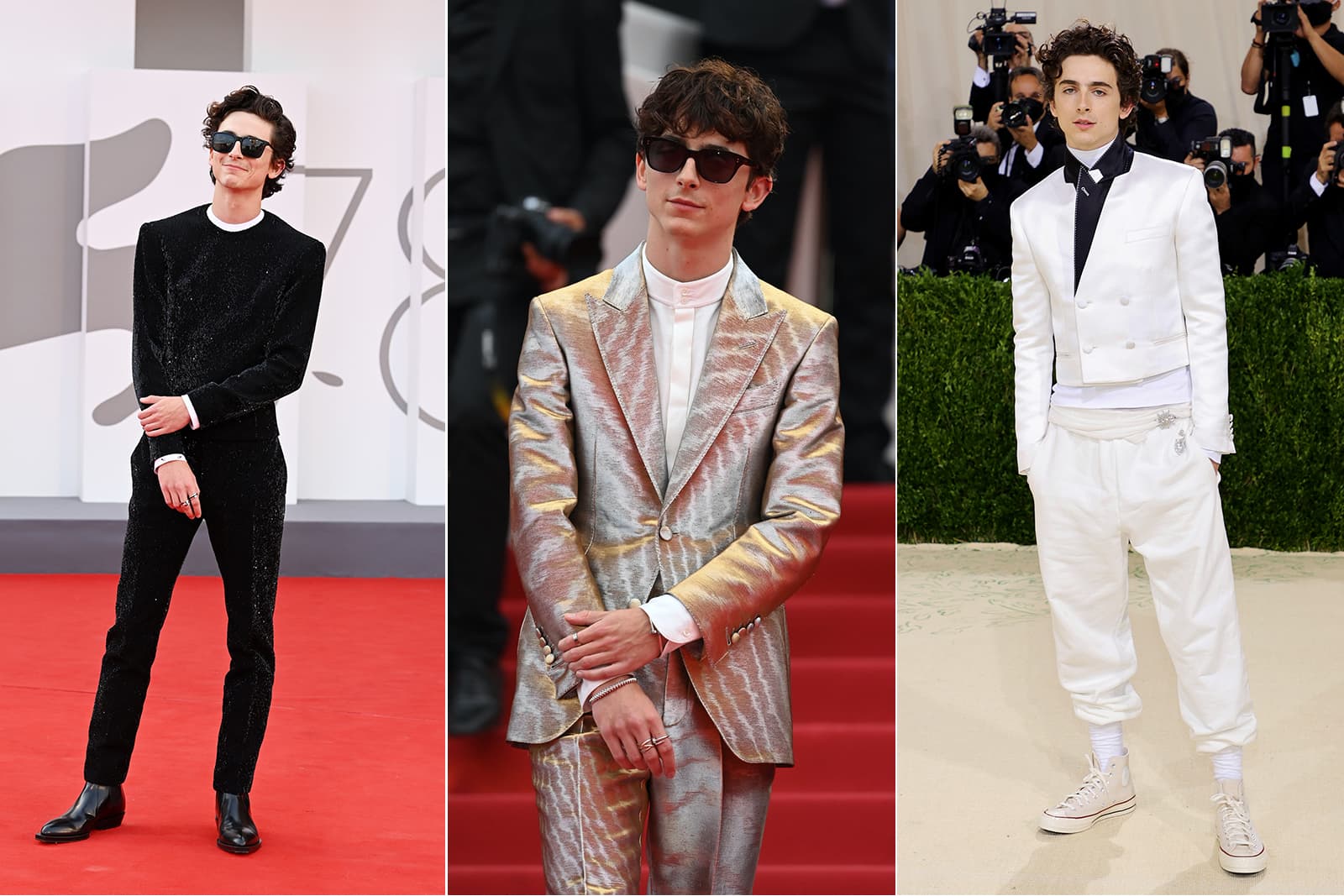  Timothée Chalamet is a men's jewellery trend-setter having been seen wearing brooches and rings, typically by Cartier