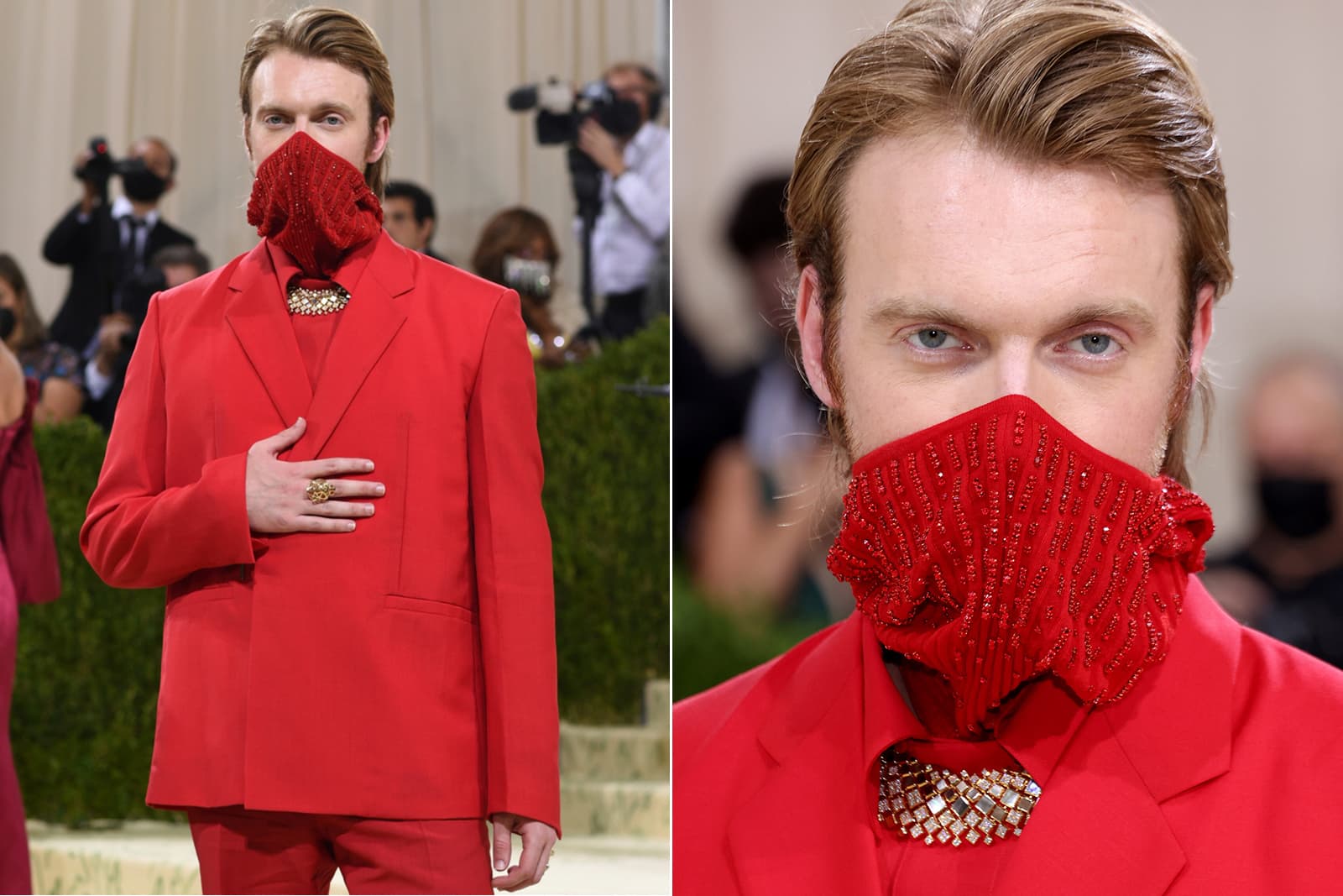  Finneas O’Connell wears a Cartier Panther ring and a Cartier [Sur] Naturel necklace to the Met Gala 2021