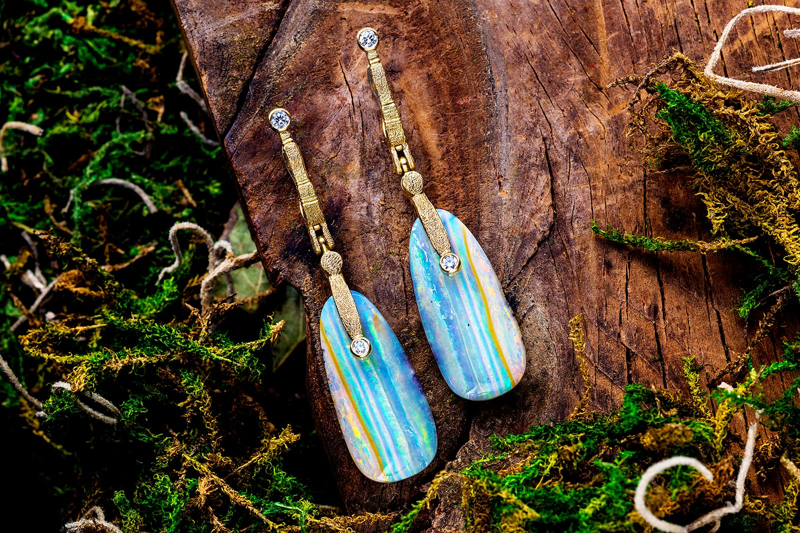  Alex Sepkus earrings in yellow gold with boulder opal and diamonds 