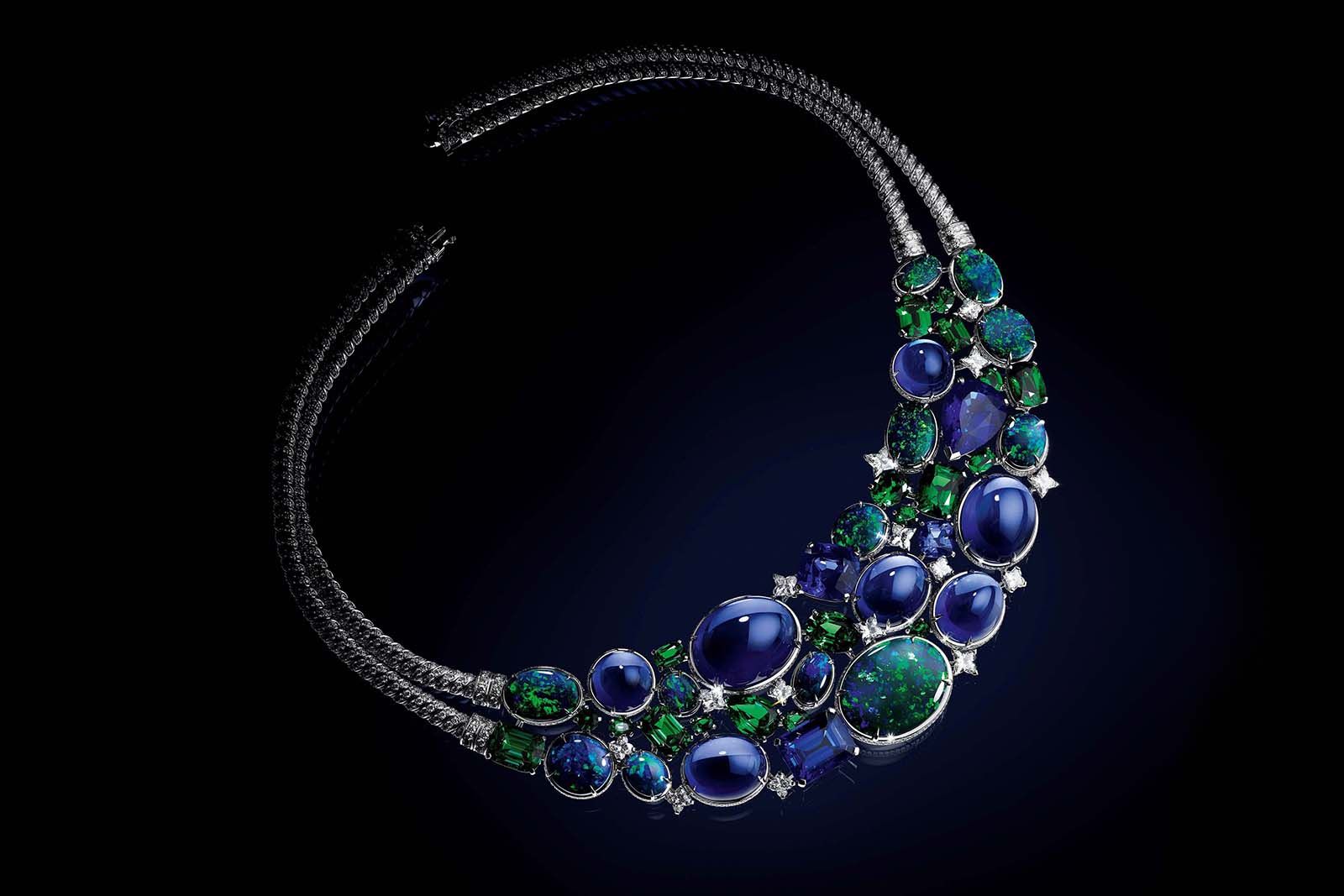 Louis Vuitton La Constellation d’Hercule necklace featuring  50.20-ct of opals, tanzanite, tsavorite and 15 LV Monogram-cut diamonds from the Bravery by Louis Vuitton Collection 