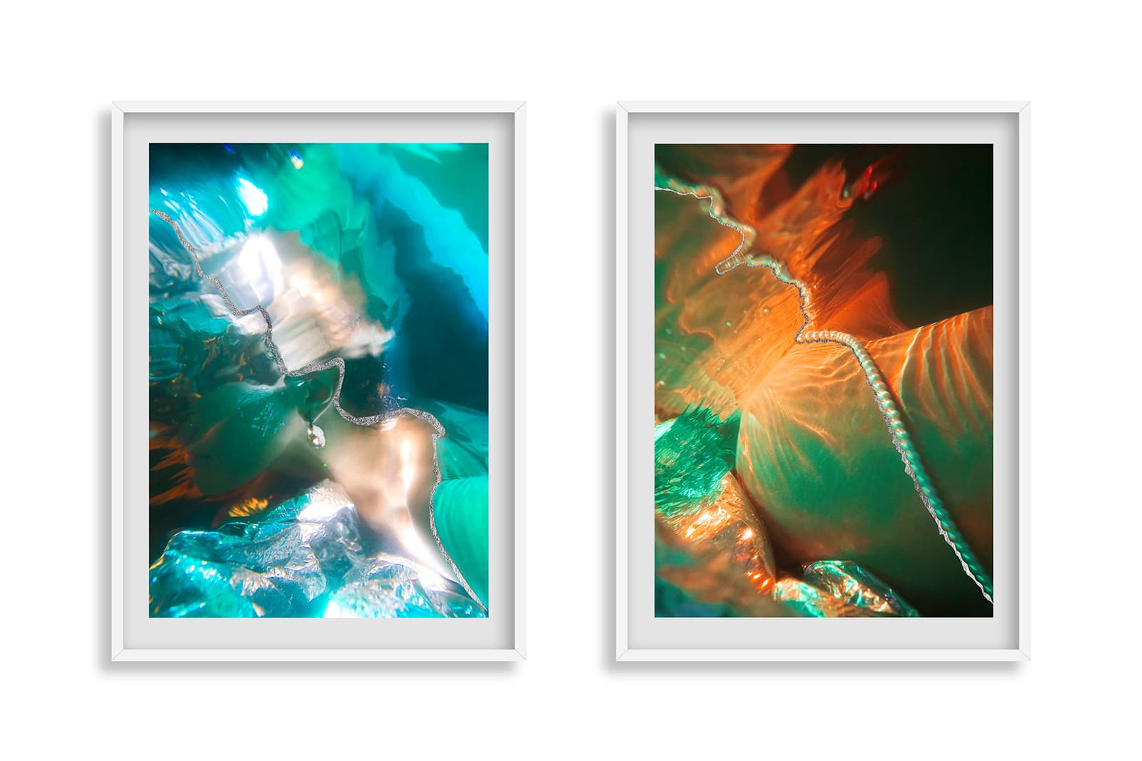 Photo prints by Julia Flit for the FLAIR Project featuring pearls submerged in water
