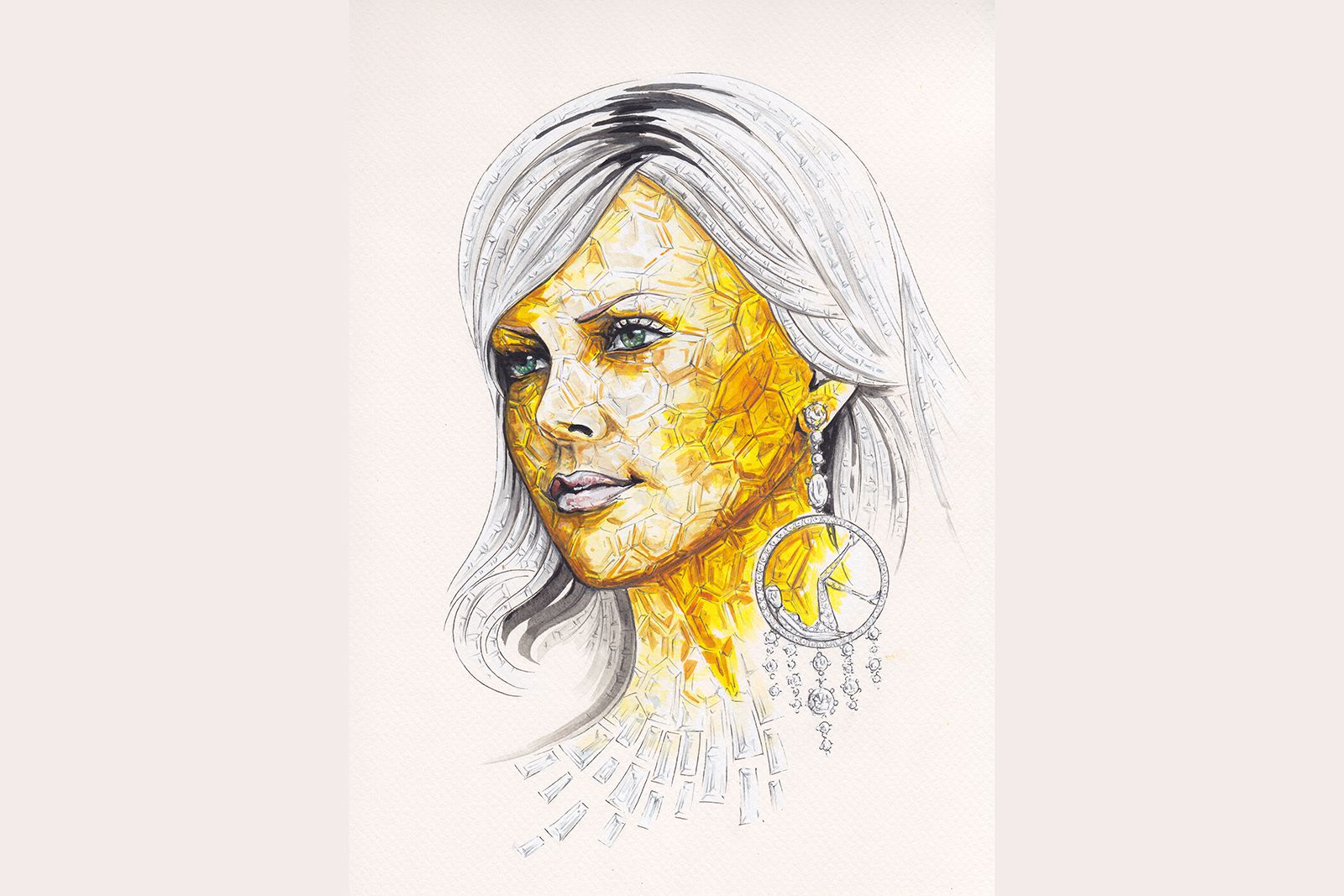  Vladimir Skrotzky watercolour and oil painting of actress Charlize Theron for the FLAIR Project by Katerina Perez 