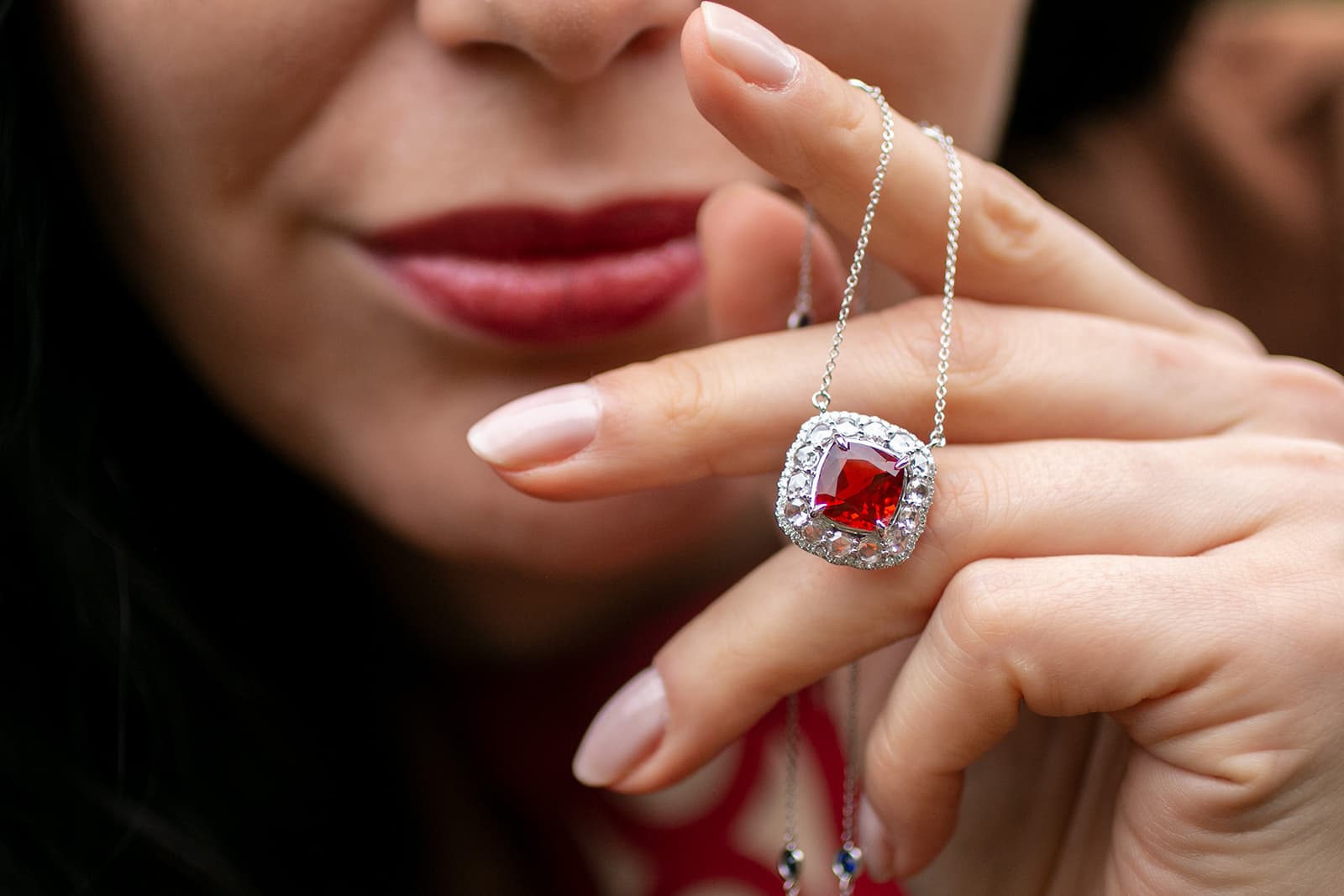 Fire opal and diamond pendant by Emil Weis Opals 