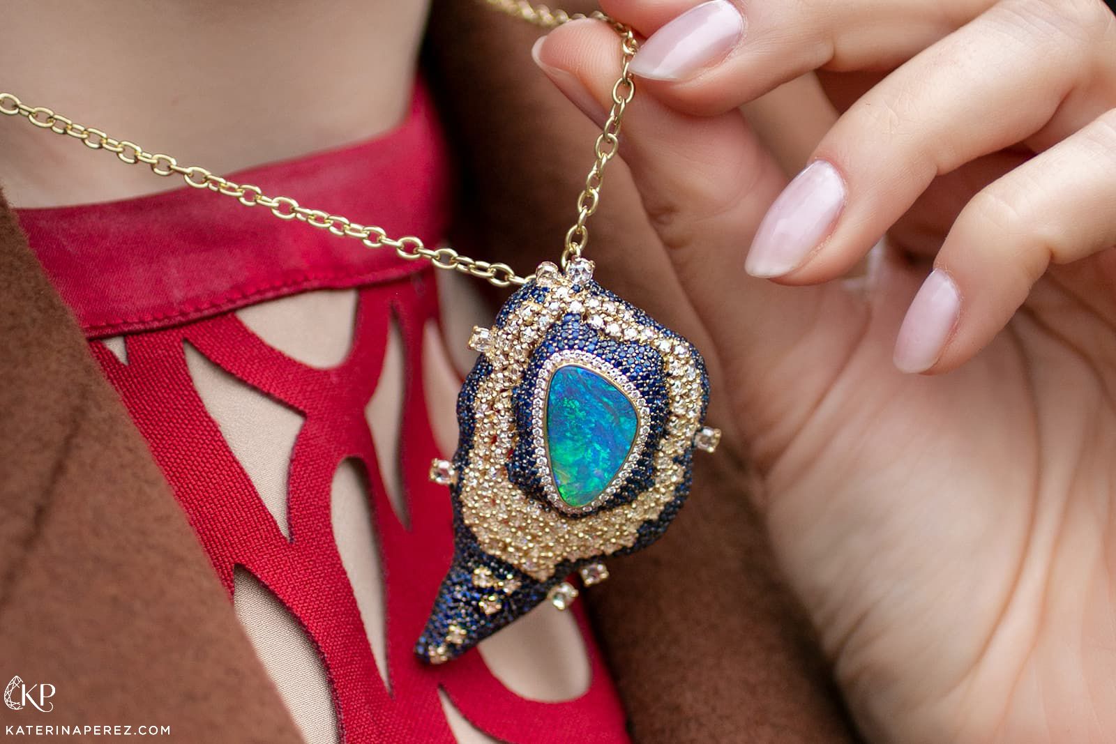  A unique black opal pendant with sapphires and diamonds by Emil Weis Opals 