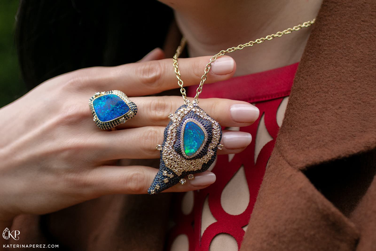 Black opal pendant and ring from Emil Weis Opals