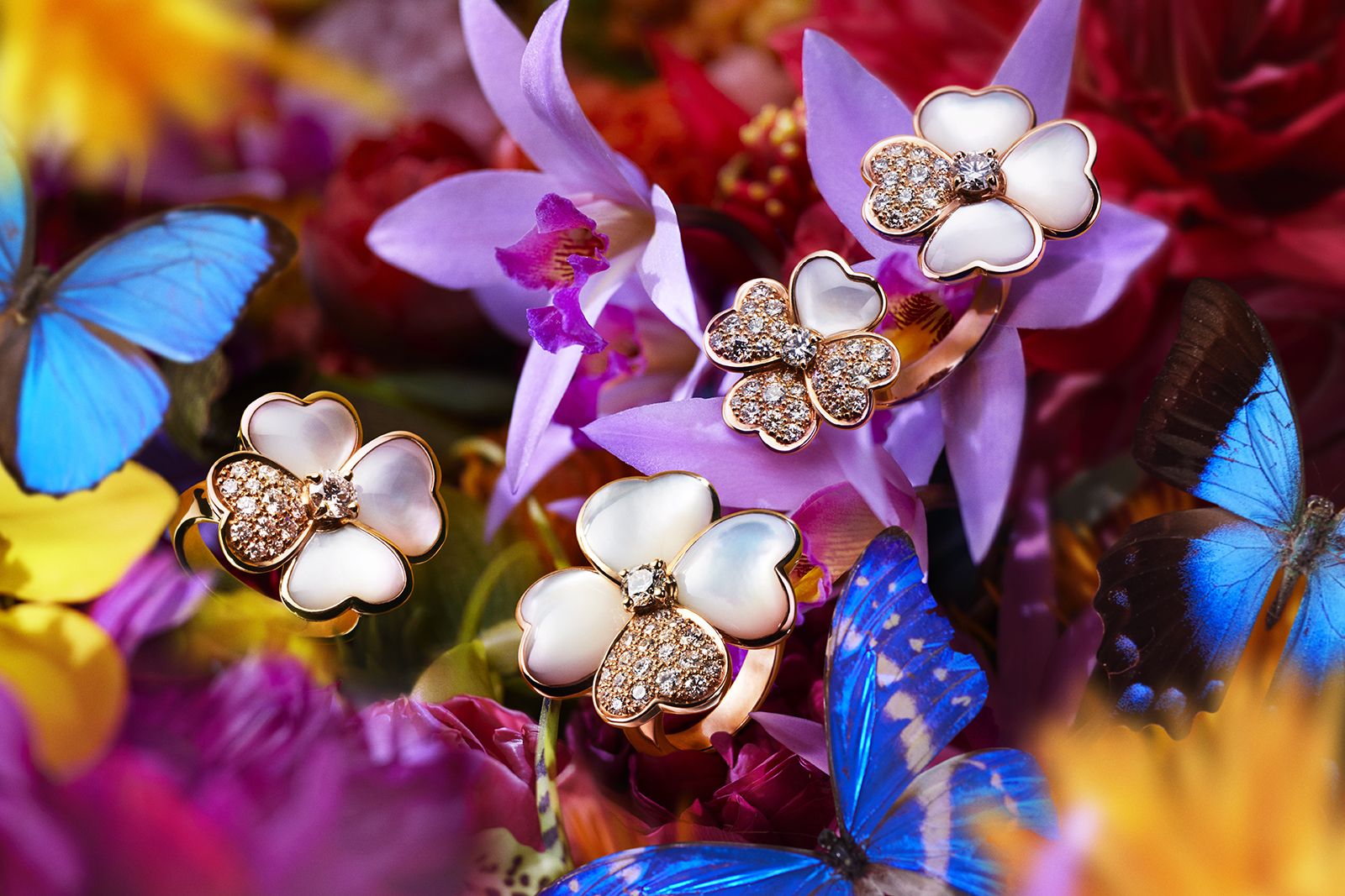 Van Cleef & Arpels floral jewellery creations on display at the Florae exhibition