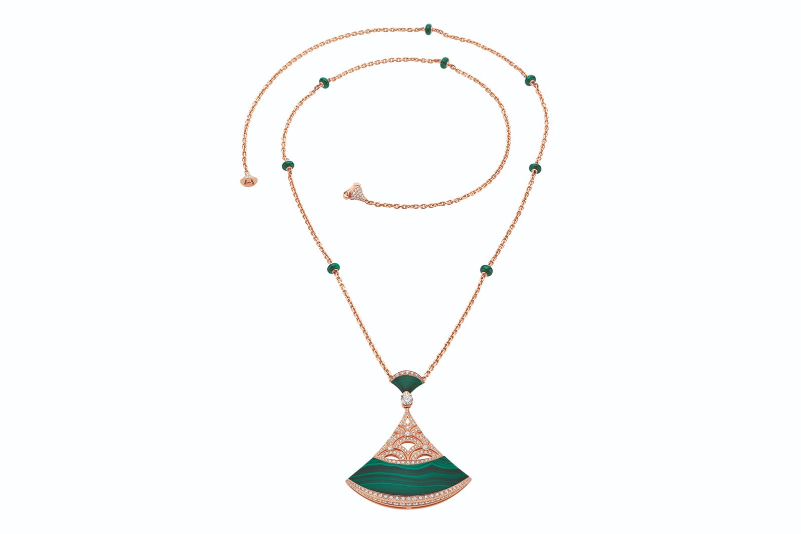  Bulgari Diva's Dream pendant with malachite and diamonds in 18k rose gold 