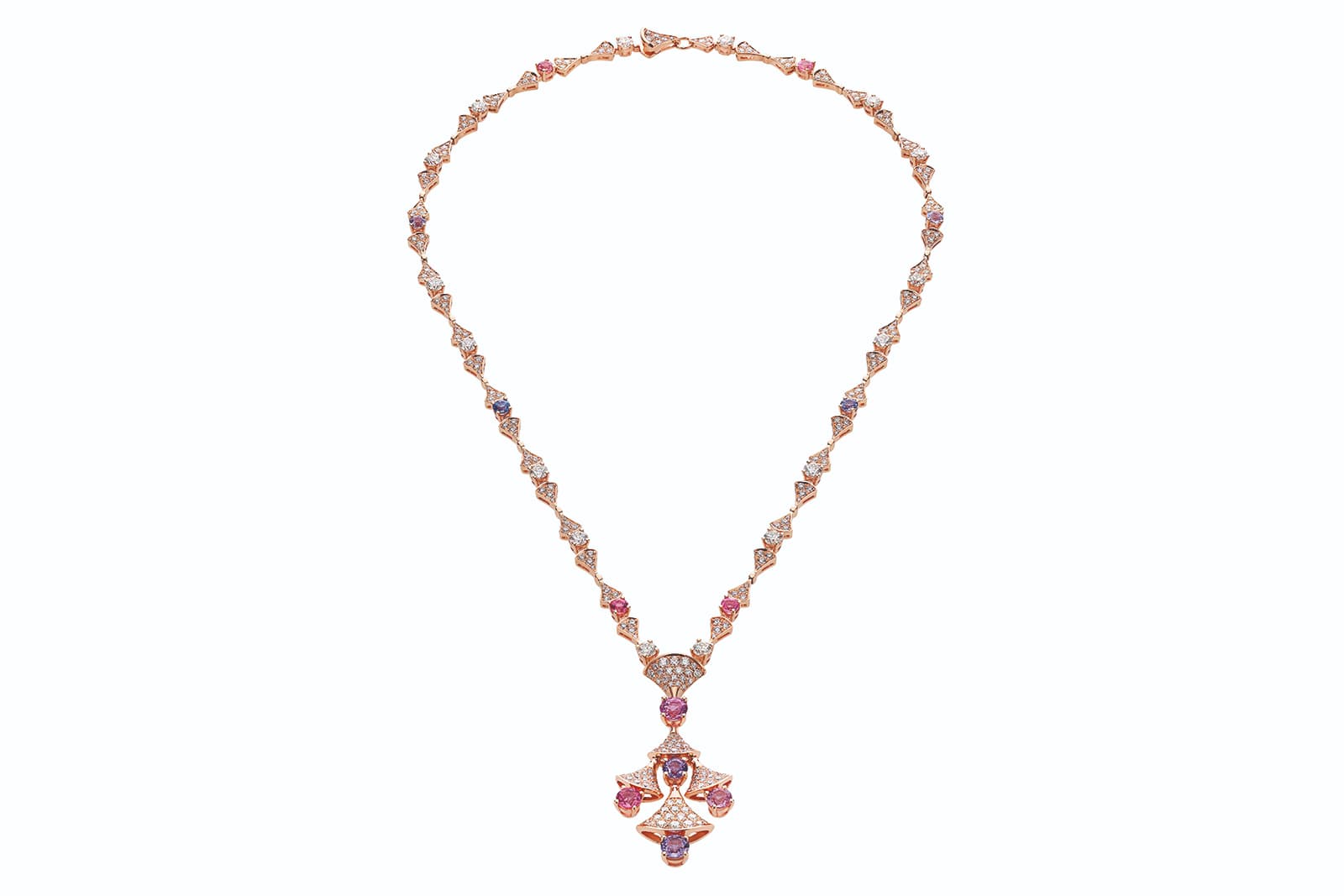  Bulgari Diva's Dream pendant necklace with coloured gemstones and diamonds in 18k rose gold