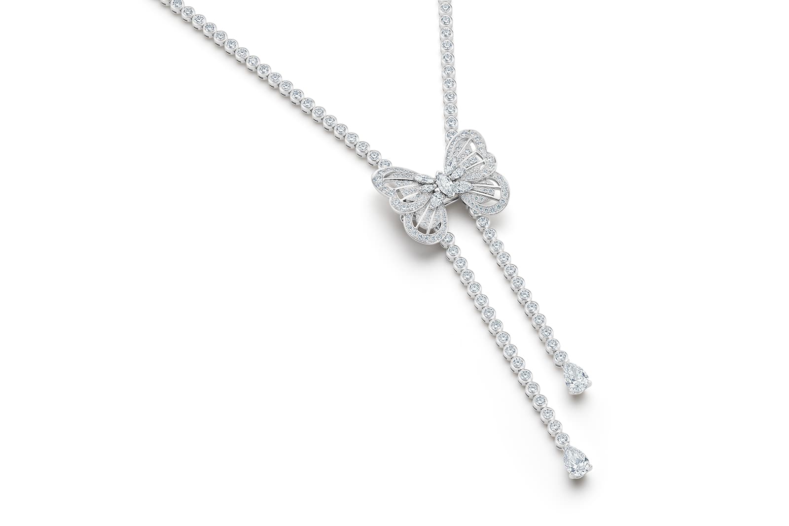  De Beers Butterfly necklace with diamonds, including two pear-shaped diamond drops, in 18k white gold 
