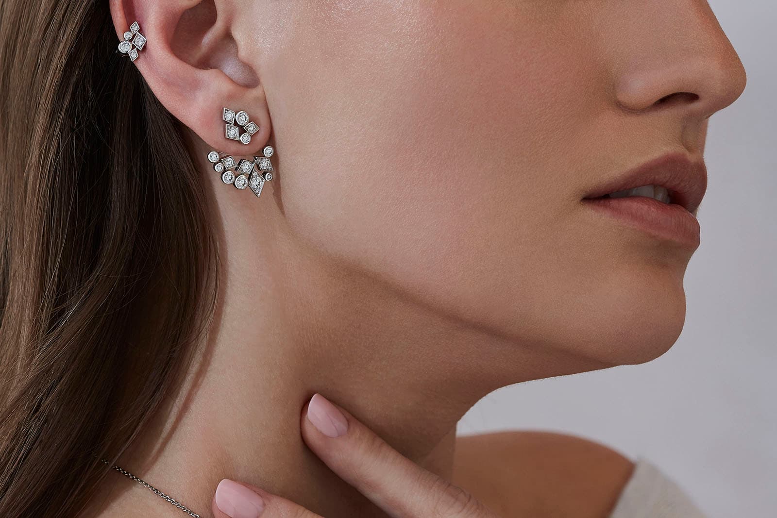  Garrard Albemarle diamond jacket earrings, ring and ear cuff in 18k white gold