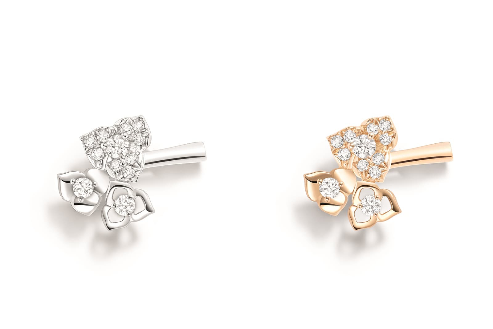  Two Piaget Rose ear clips in 18k gold set with diamonds 