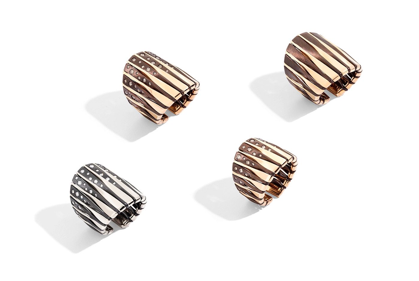  Vhernier Coucher du Soleil rings in bronze with diamonds