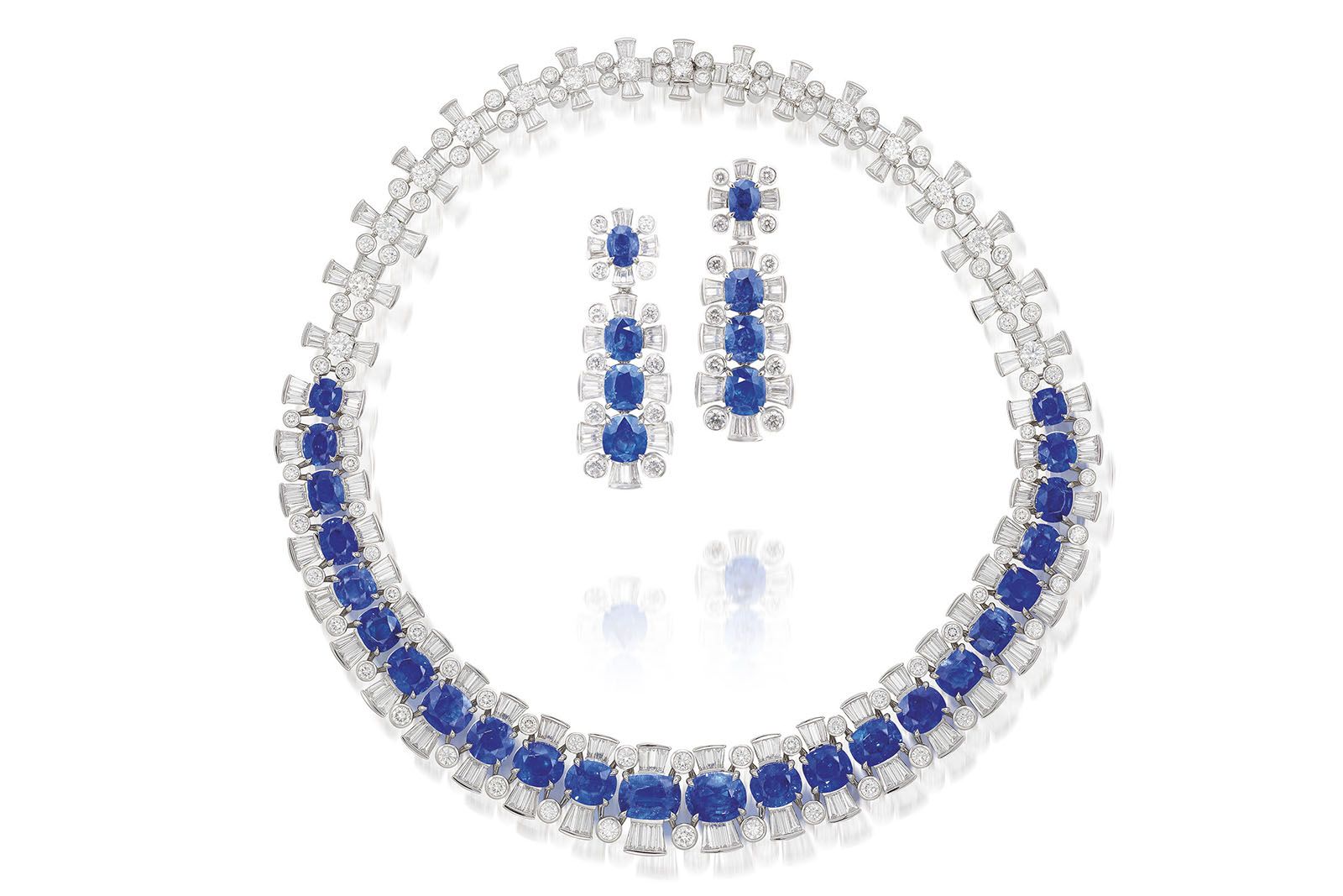 Phillips Hong Kong will present this Burmese sapphire and diamond suite at its upcoming “Sensational Jewels from a Prominent Middle Eastern Collection” auction