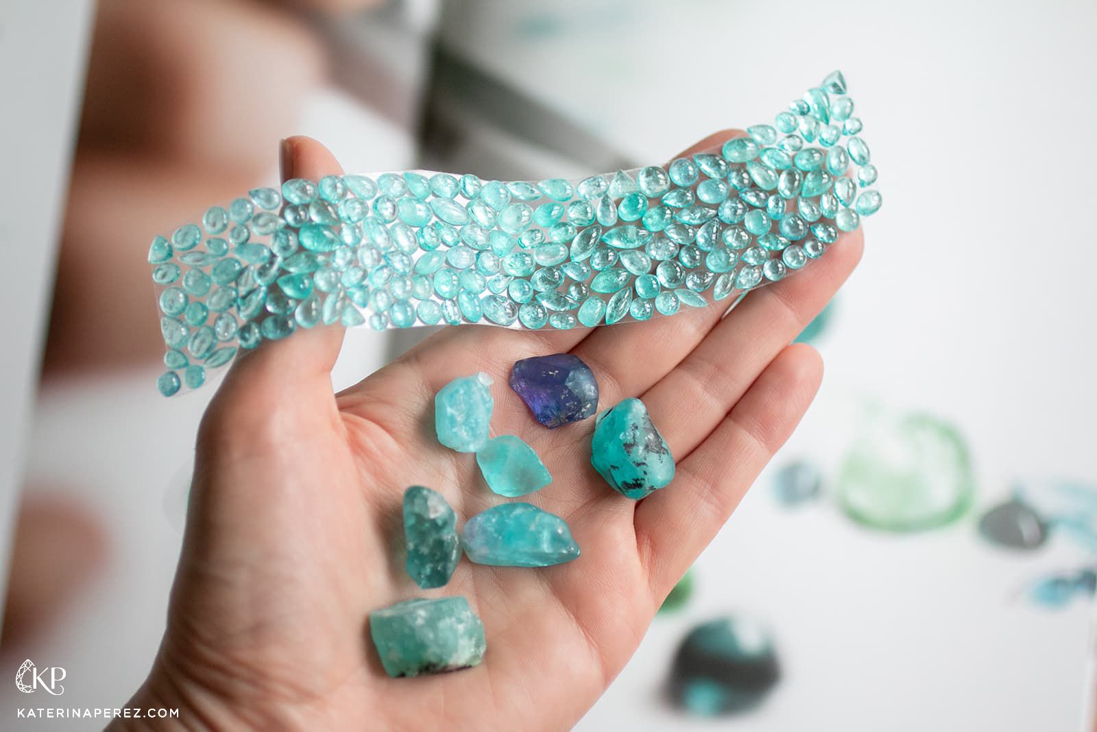 Paul Wild has direct access to Paraiba tourmaline mines, resulting in this exceptional bracelet layout of Paraiba cabochons