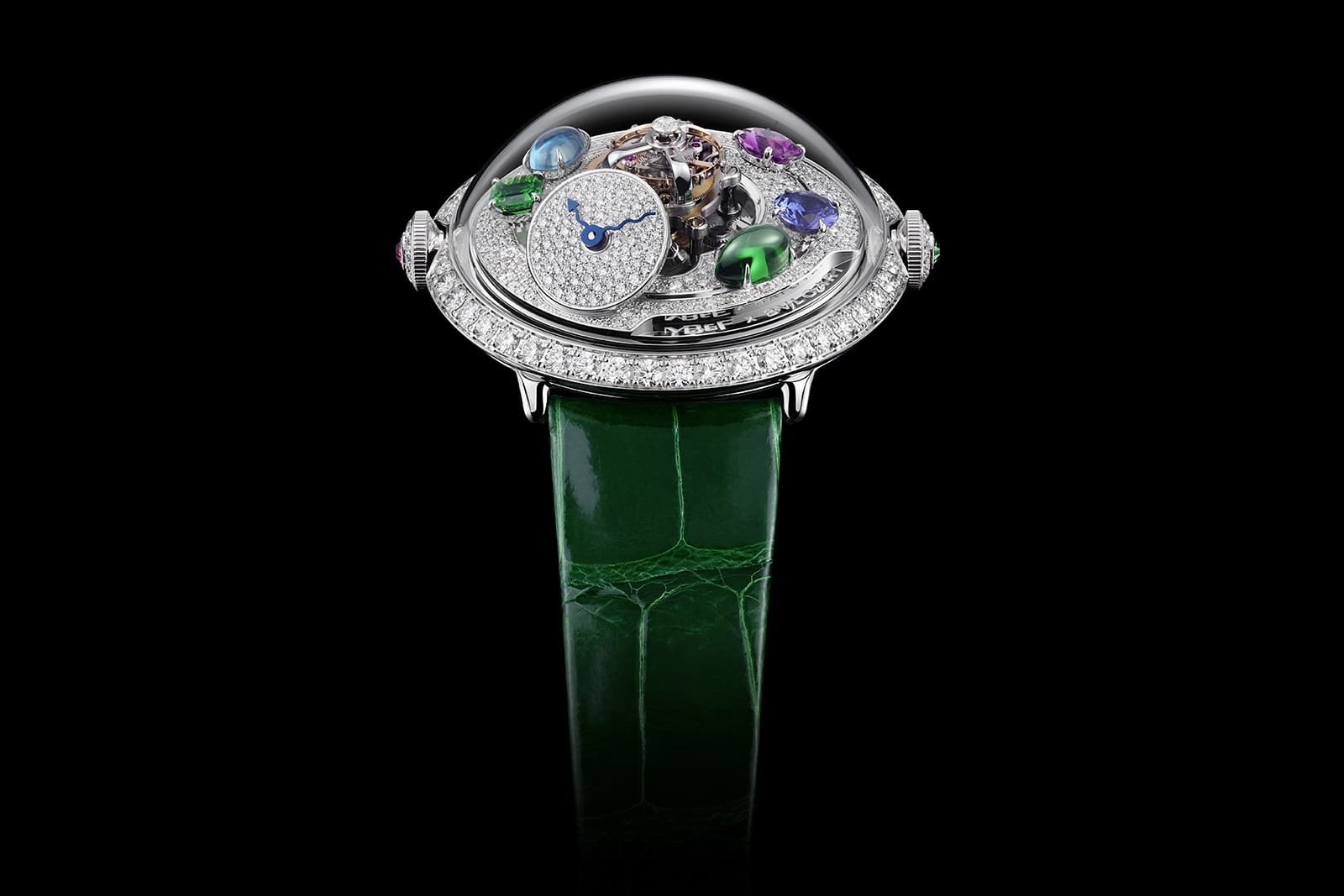  The MB&F x Bulgari LM Flying T Allegra watch has a 100-hour power reserve and an 18k white gold case with sapphire crystal glass