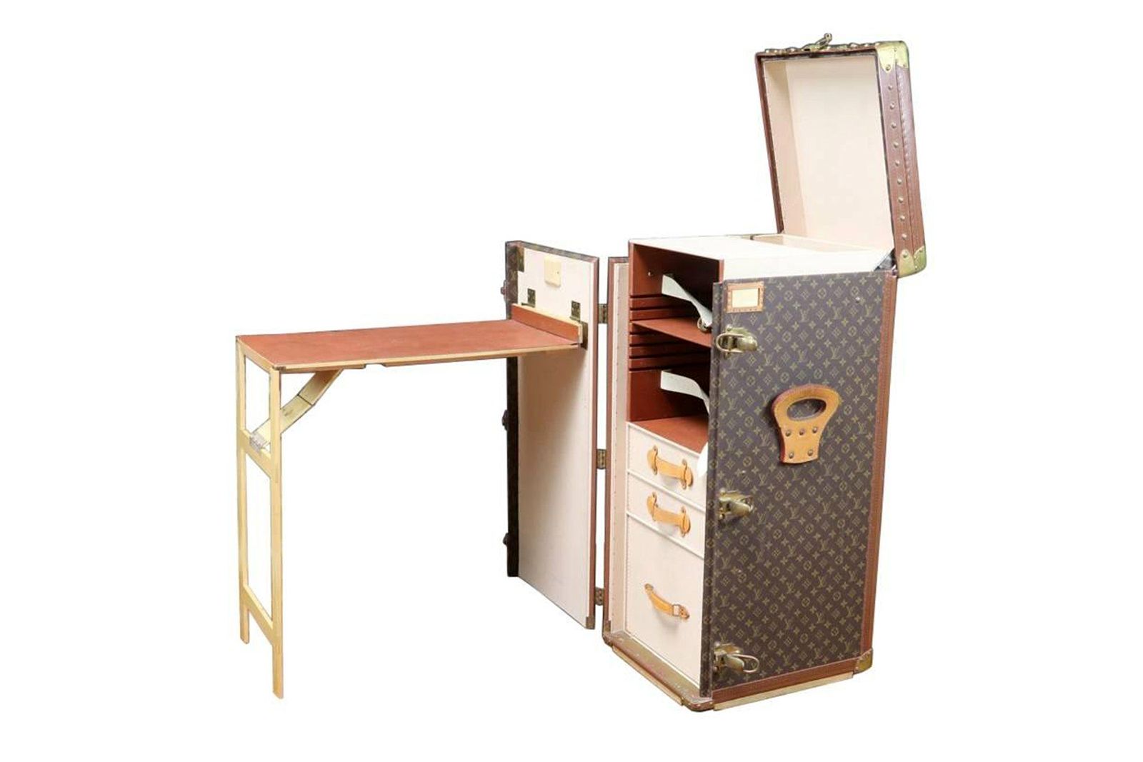  An example of a Louis Vuitton travel suitcase with folding desk 
