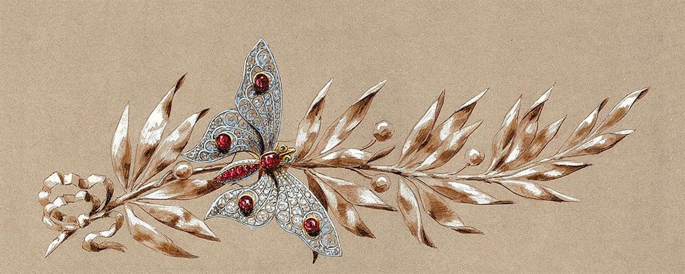 Chaumet 'Butterfly and laurel branch' stomacher brooch, circa 1885  