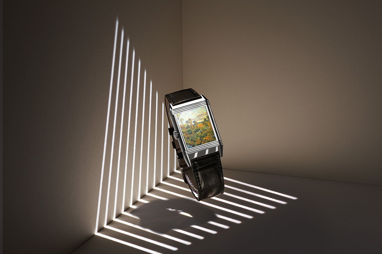  A scaled down version of ‘Sunset at Montmajour’ by Vincent Van Gogh (1888) is featured on the case back of this Jaeger-LeCoultre Reverso Tribute Enamel Hidden Treasures watch