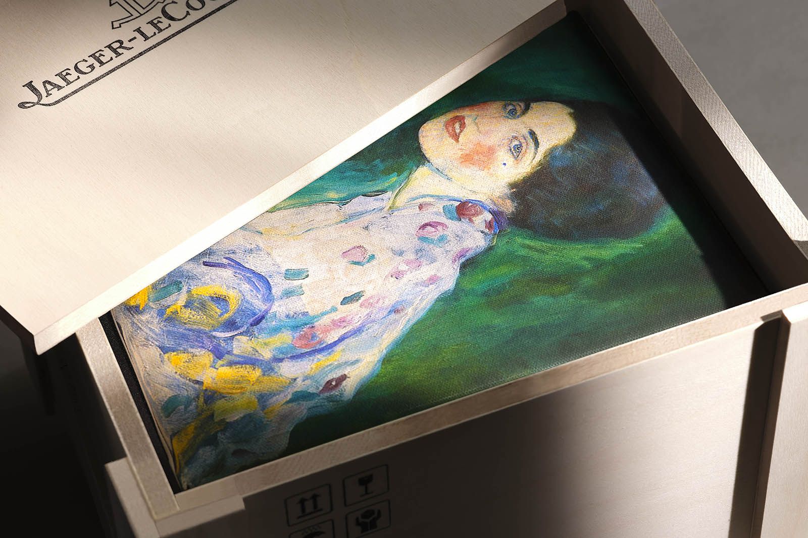 ‘Portrait of a Lady’ by Gustav Klimt (1917) is reproduced in miniature on the back of a Jaeger-LeCoultre Reverso Tribute Enamel Hidden Treasures watch