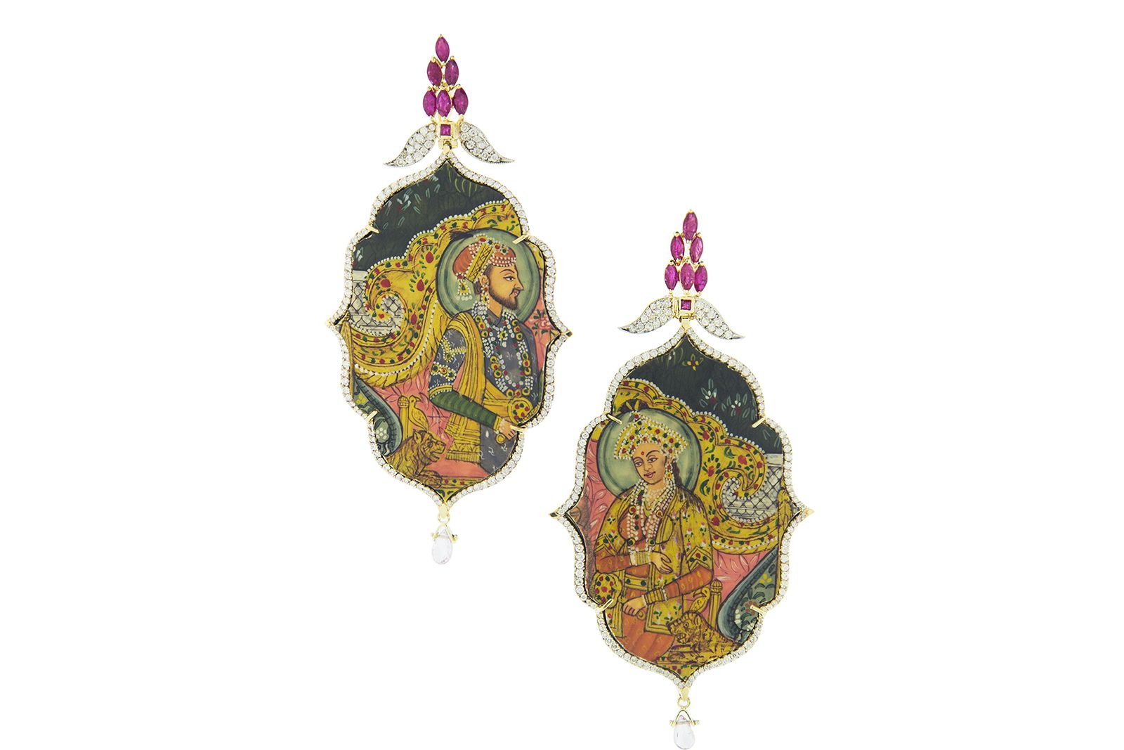  Silvia Furmanovich hand painted earrings with diamonds