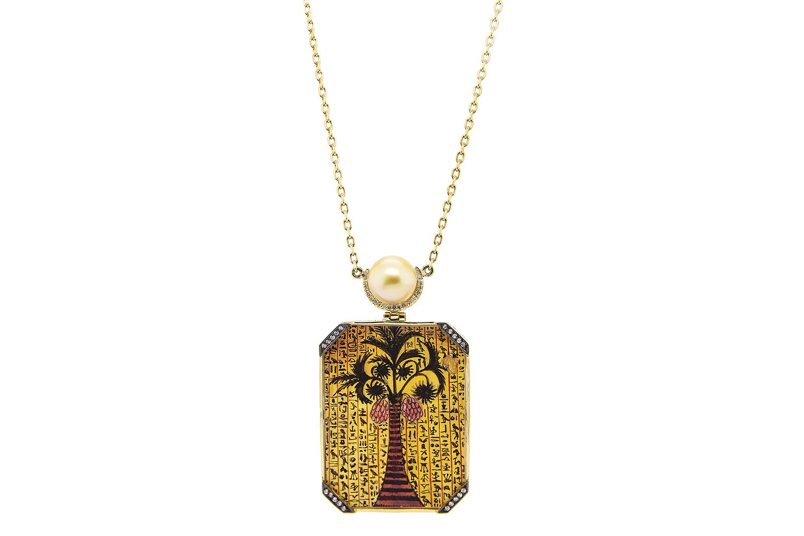  Silvia Furmanovich Egyptian palm tree inspired pendant with diamonds and pearls 