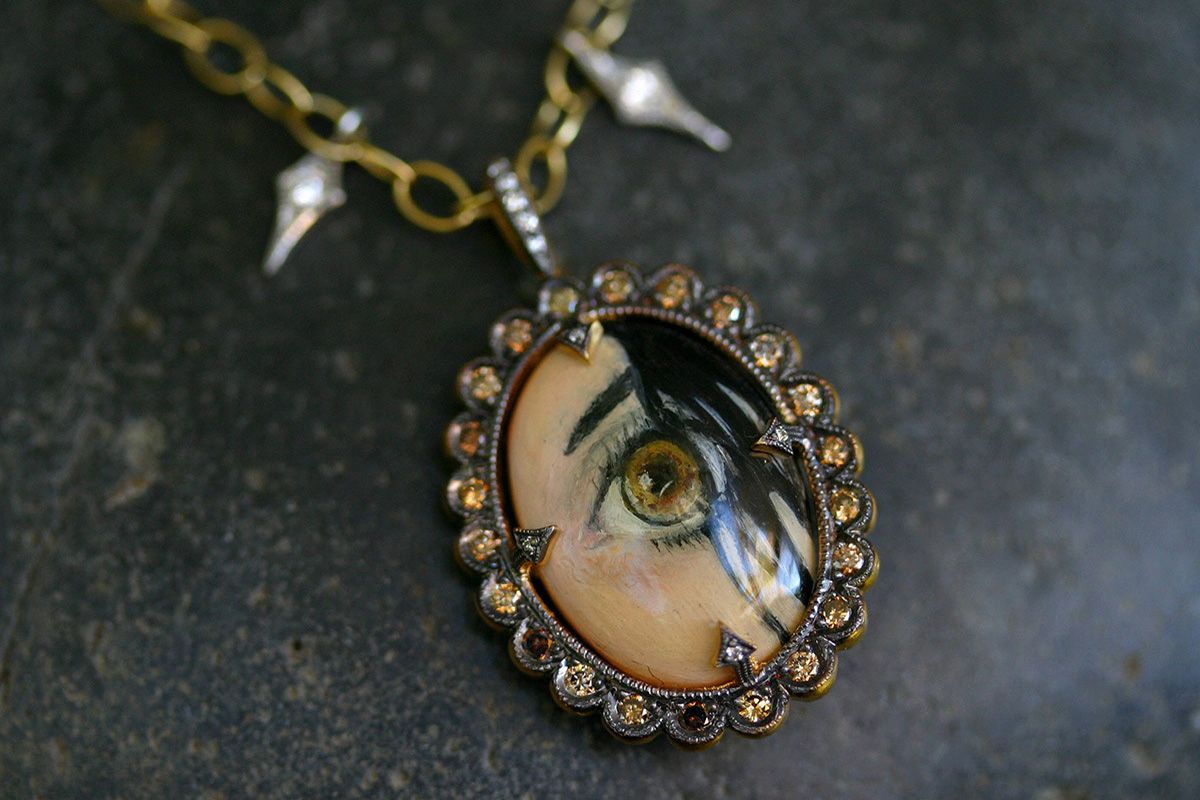 Cathy Waterman hand painted Eye of Love pendant with diamonds