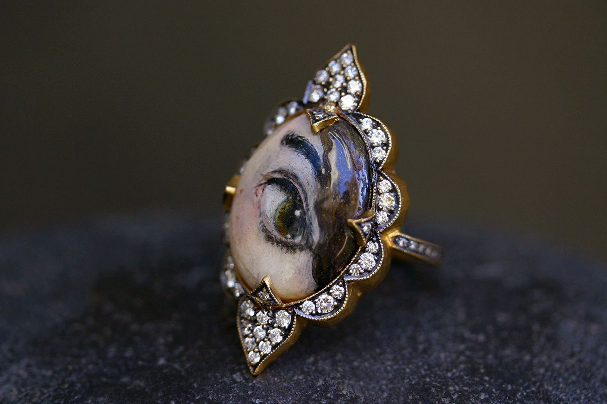  Cathy Waterman hand painted Eye of Love ring with diamonds