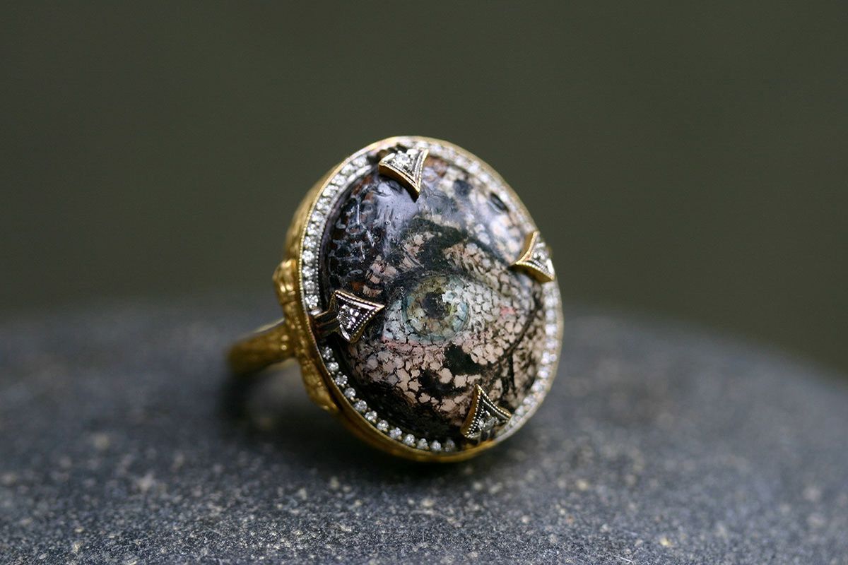  Cathy Waterman hand painted locket ring from the Eye of Love Collection