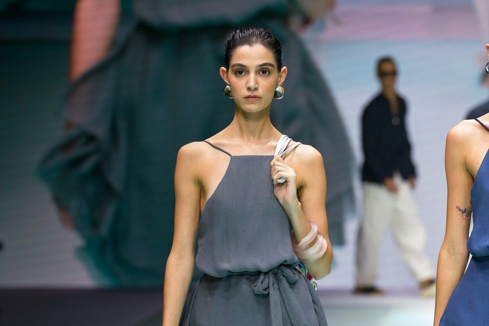 Chunky cuff bracelets on the runway at Emporio Armani for SS22