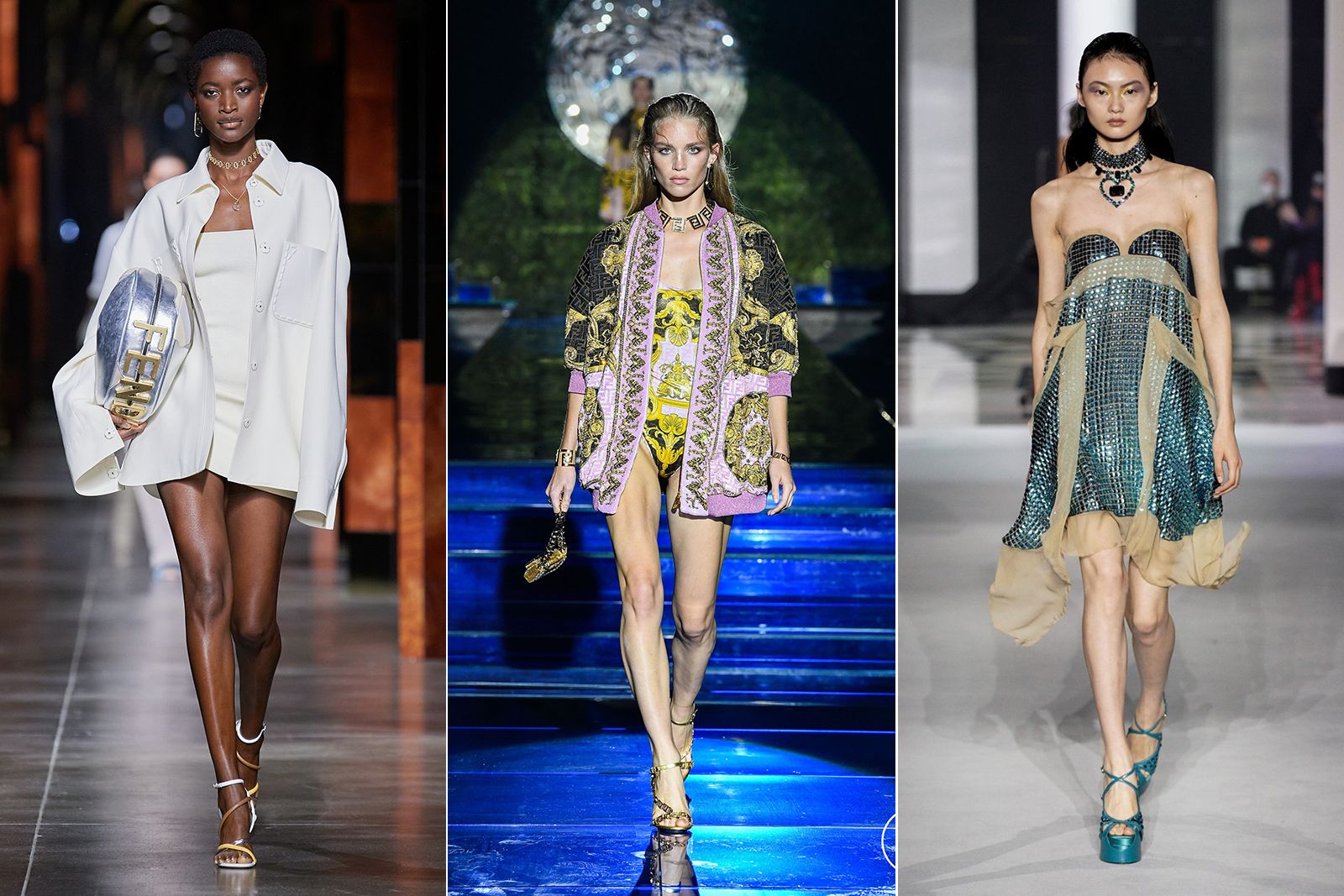 Модели в чокерах на показах (слева направо) Fendi, Versace by Fendi и Lanvin