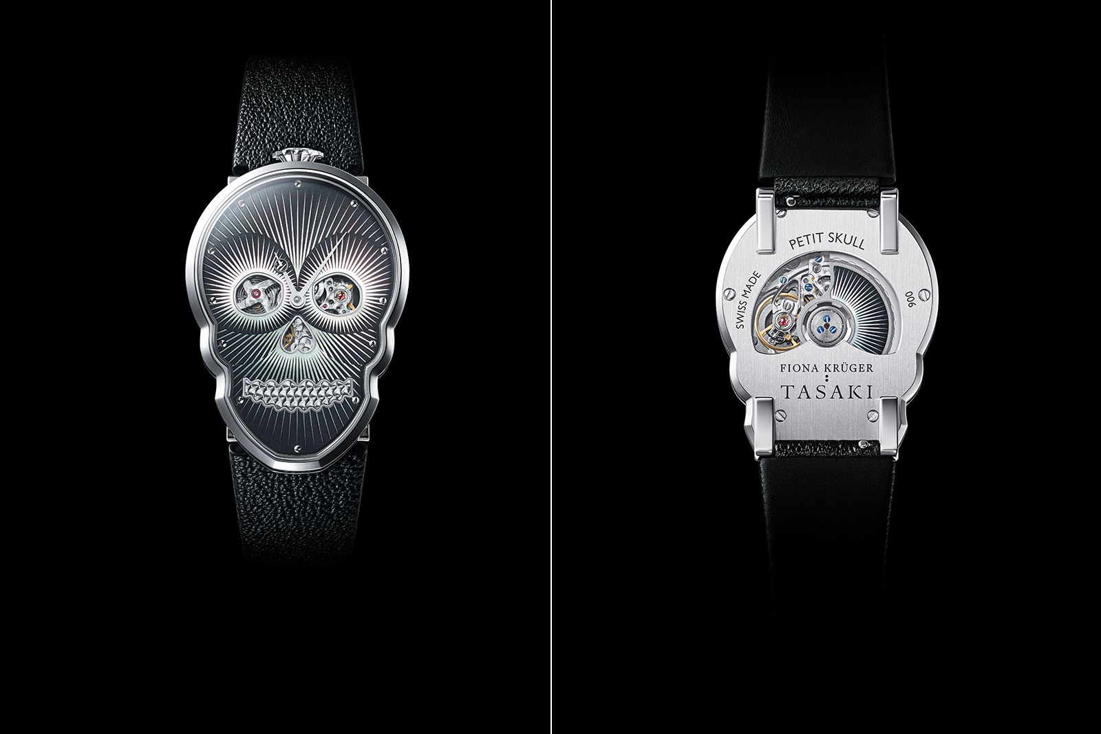  The Tasaki x Fiona Krüger Petit Skull watch has a Swiss movement and centres on a mother of pearl dial design