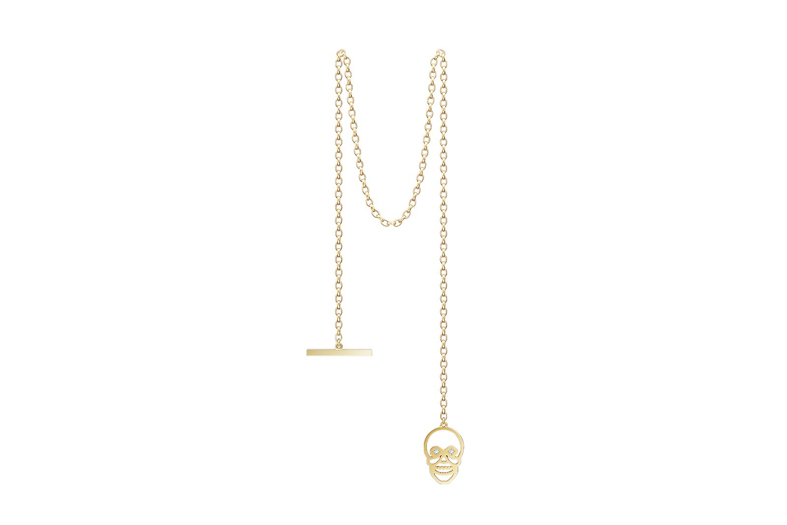  Tasaki x Fiona Krüger Skull lapel chain in 18k yellow gold with diamonds 