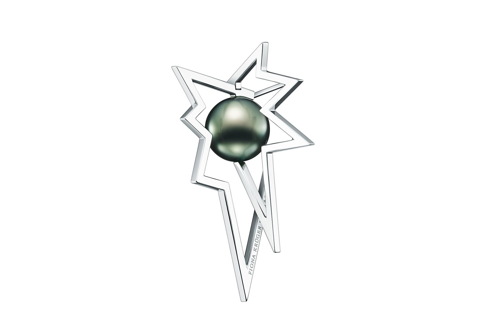 Tasaki x Fiona Krüger Chaos earring in 18k white gold with a black South Sea pearl