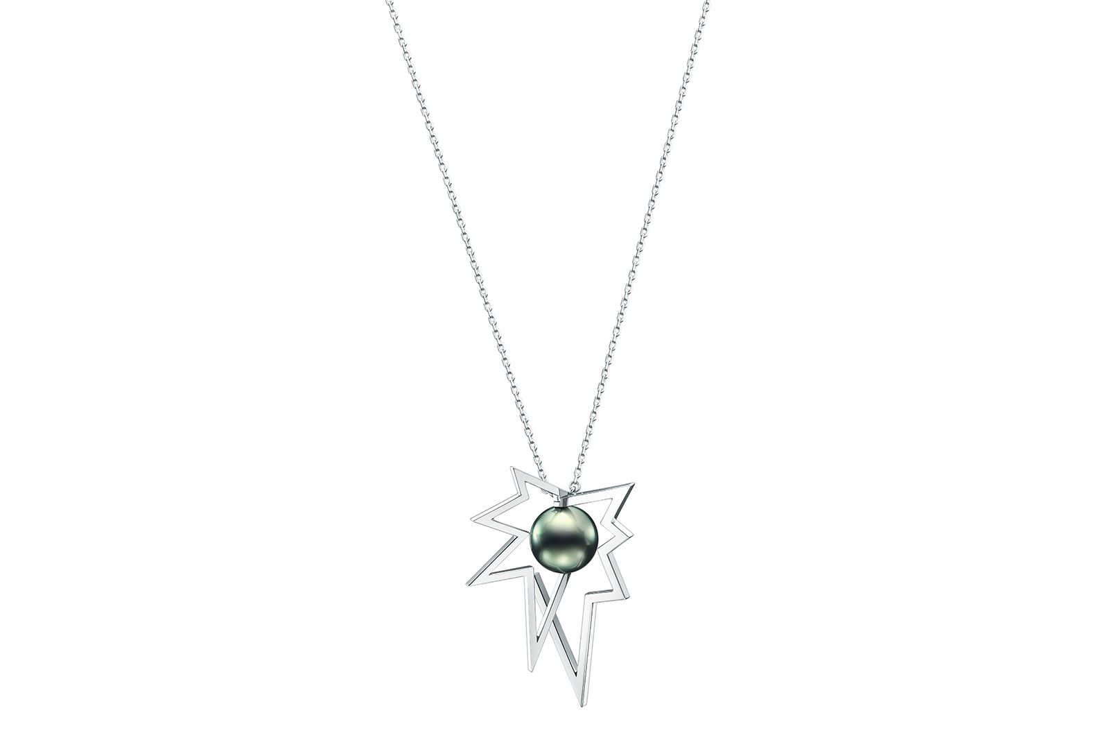  Tasaki x Fiona Krüger Chaos pendant in 18k white gold with a black South Sea pearl