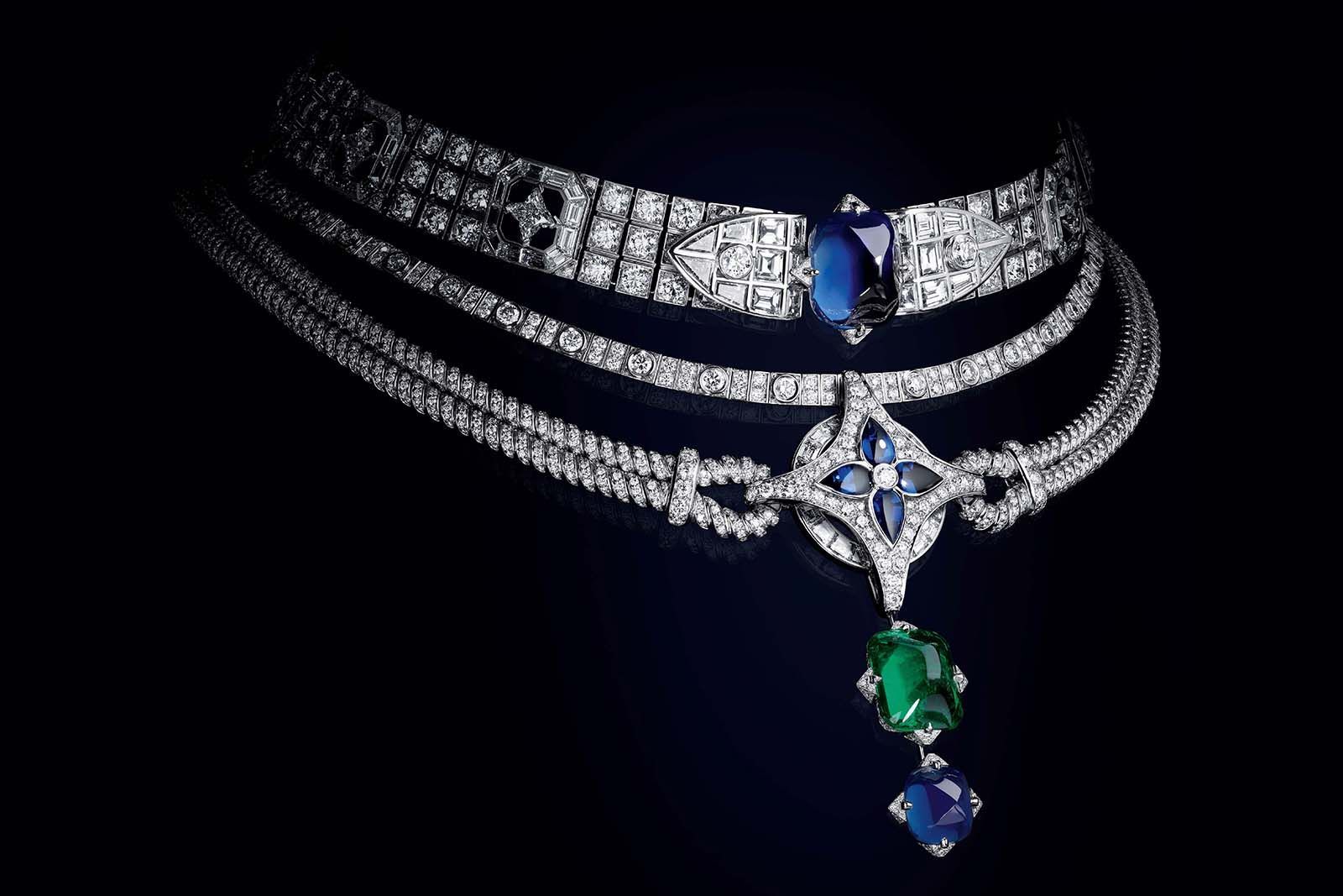  Le Mythe necklace with sapphires, emeralds and diamonds from the Bravery by Louis Vuitton Collection