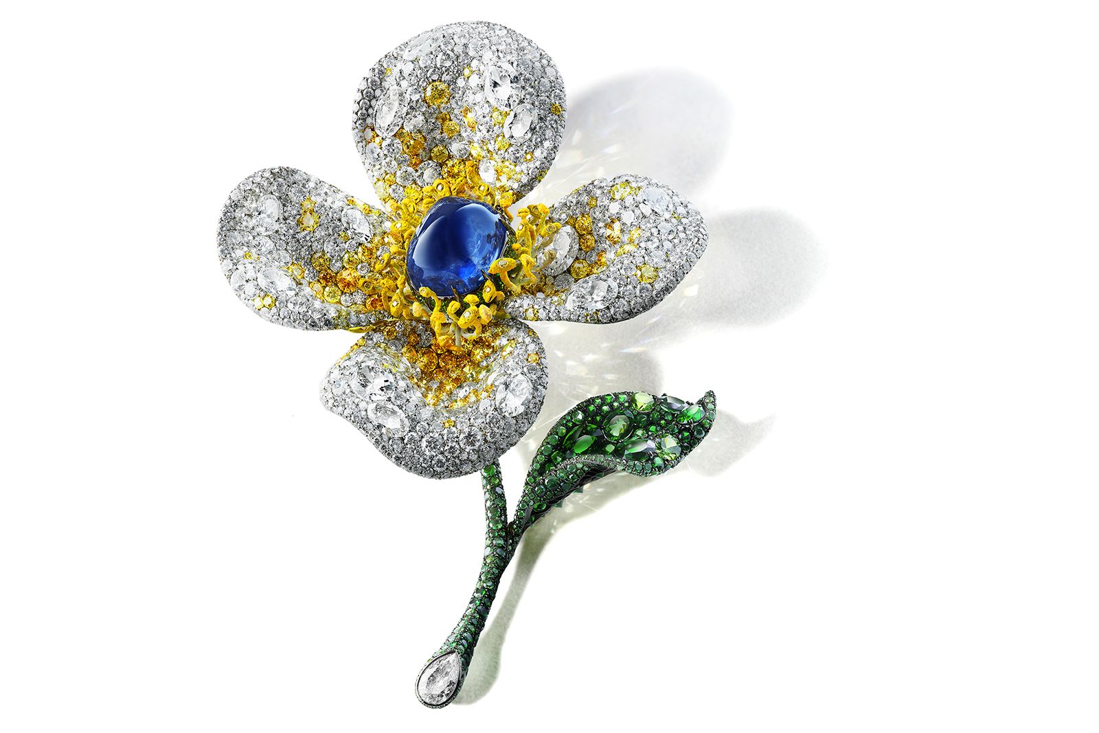 Cindy Chao Sapphire Floral brooch with a 32.11 carat untreated Burmese sapphire