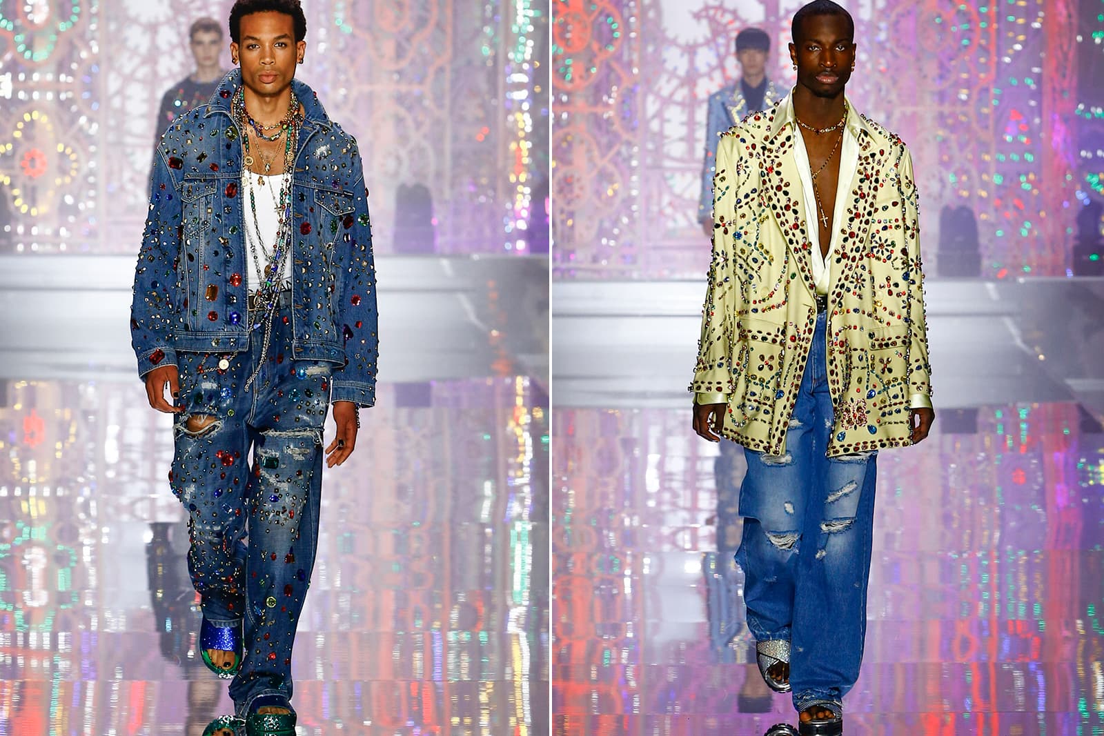 Models wear clothing from the Dolce & Gabbana SS22 runway collection