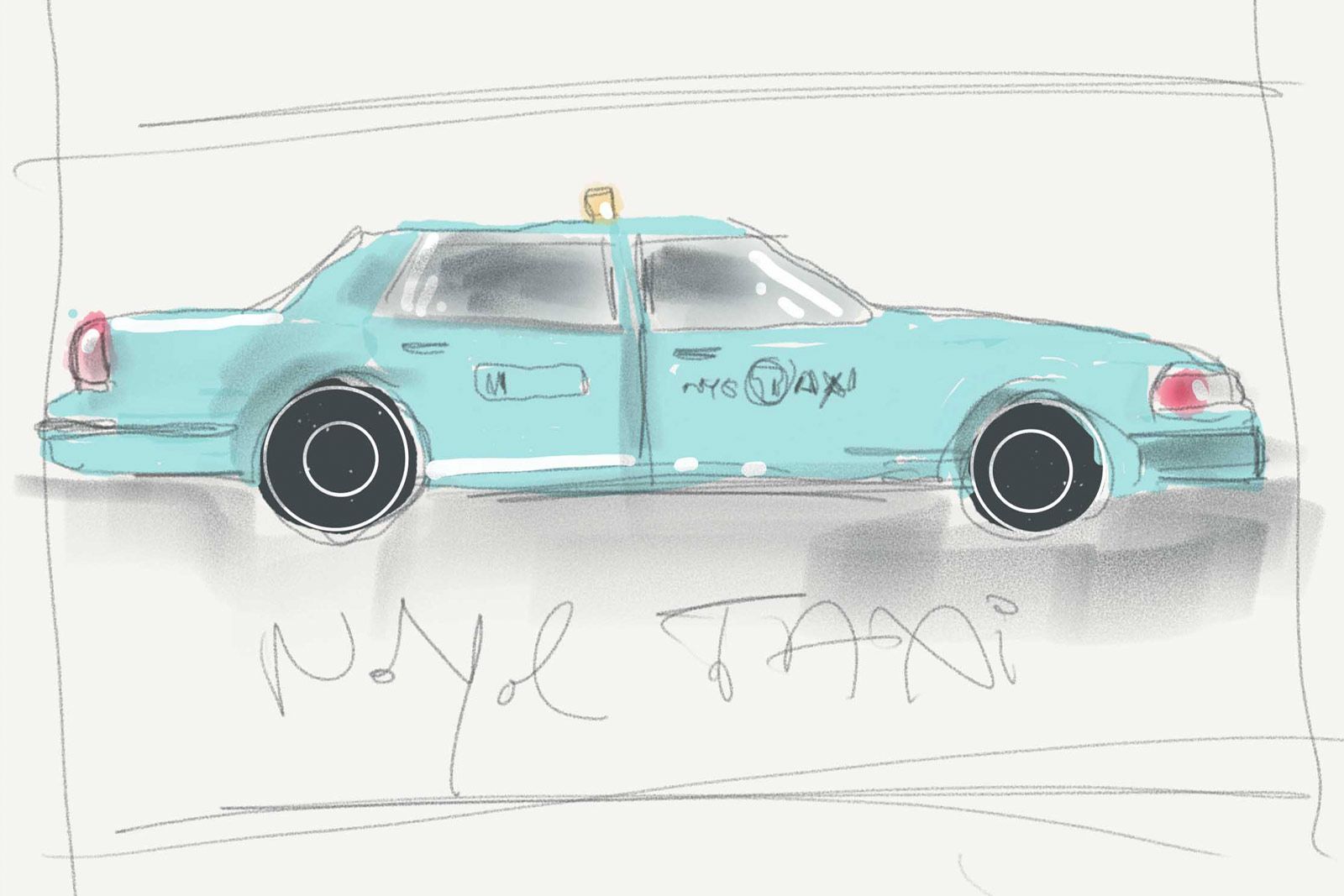  A sketch of an iconic New York Taxi cab reimagined in Tiffany & Co. blue