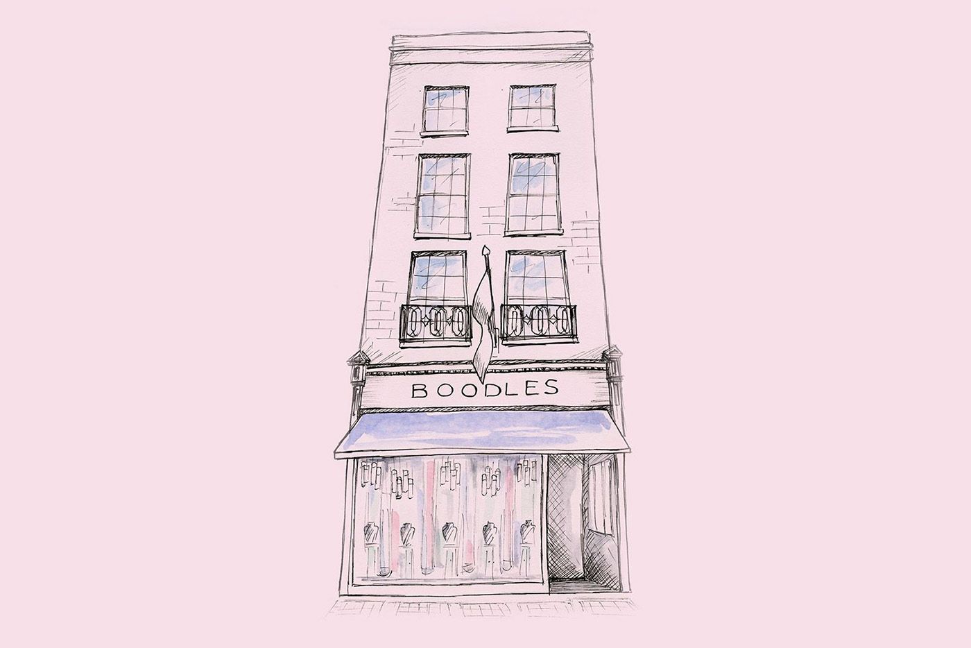 A sketch of Boodles' Bond Street store in its signature pink colour