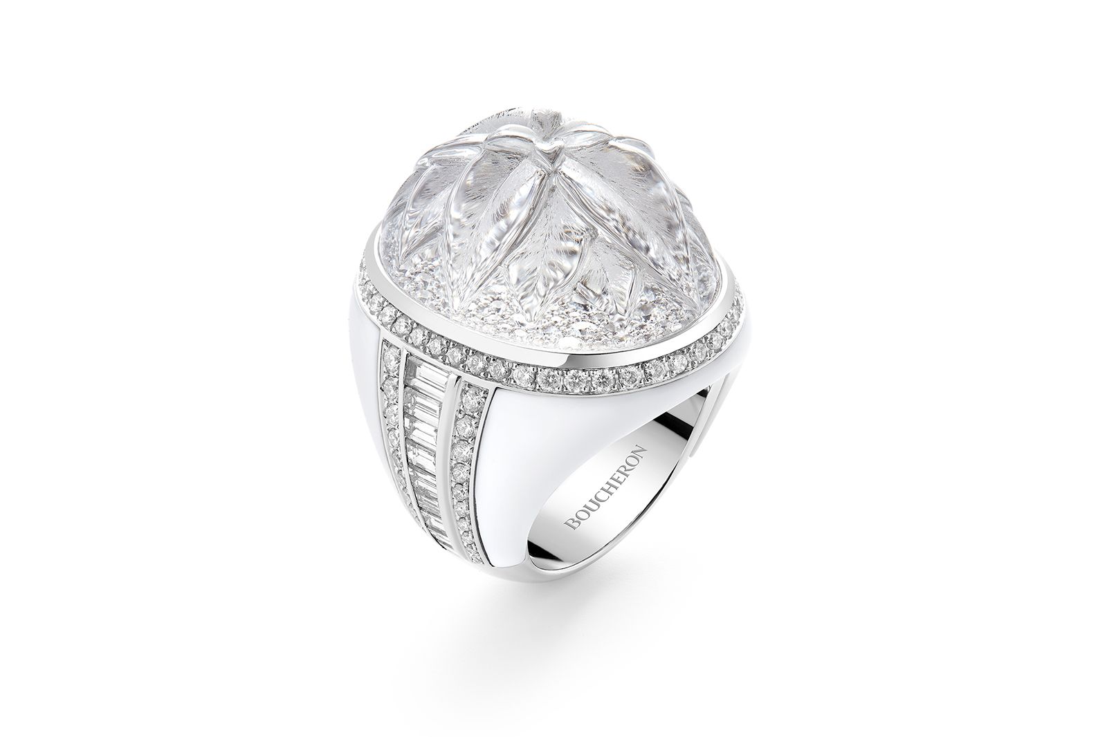  Boucheron New Padma Cristal ring with diamonds and rock crystal in white gold from the Histoire de Style New Maharajahs High Jewellery Collection 