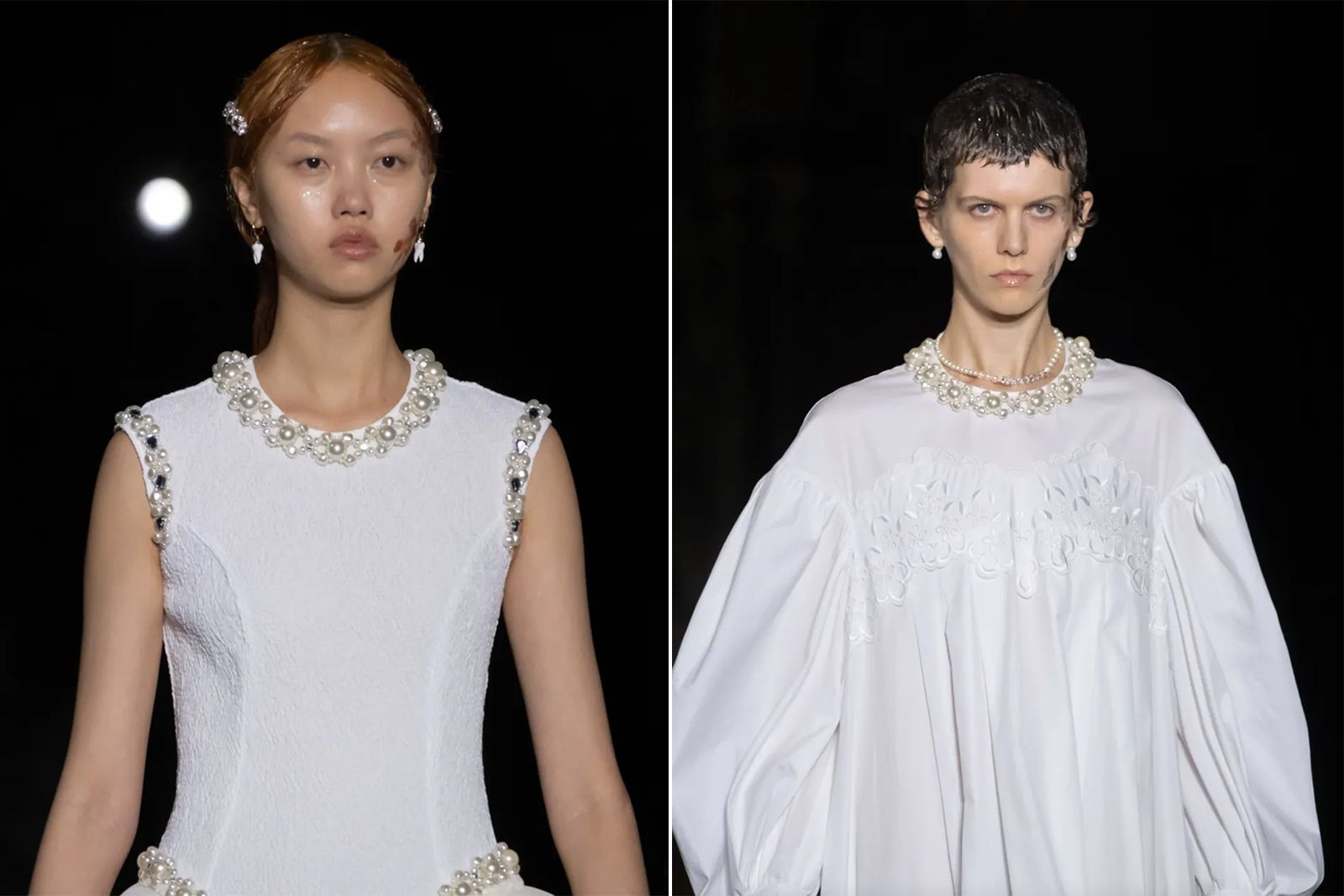  Pearls featured on the collars, sleeves and cuffs of clothing at Simone Rocha for SS22