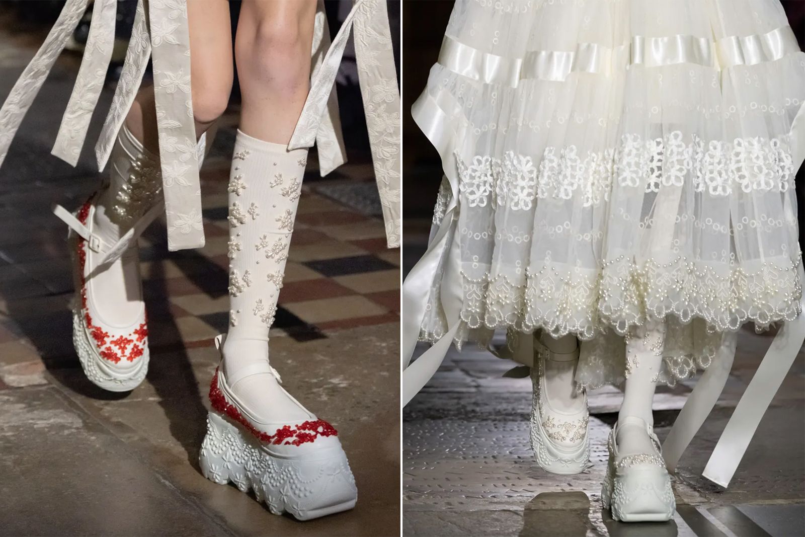  Examples of pearl accents and embroidery at the Simone Rocha runway show for SS22