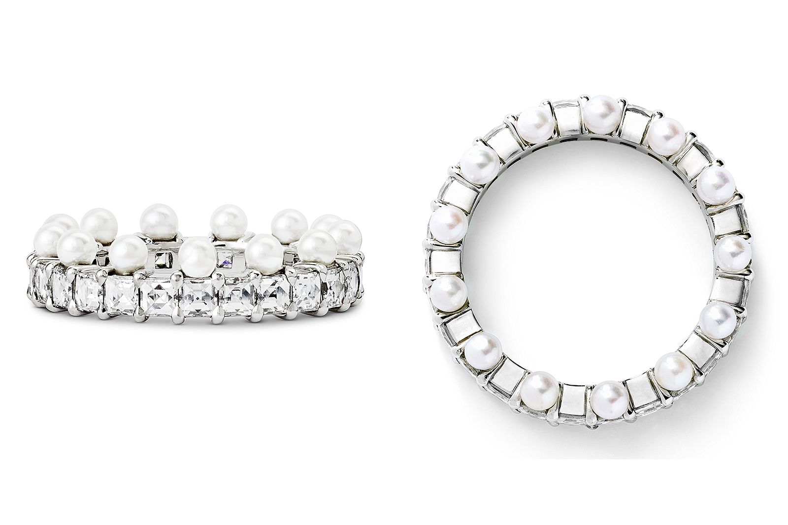  D. GREGORY Venus Crown ring with French-cut diamonds and pearls in platinum   