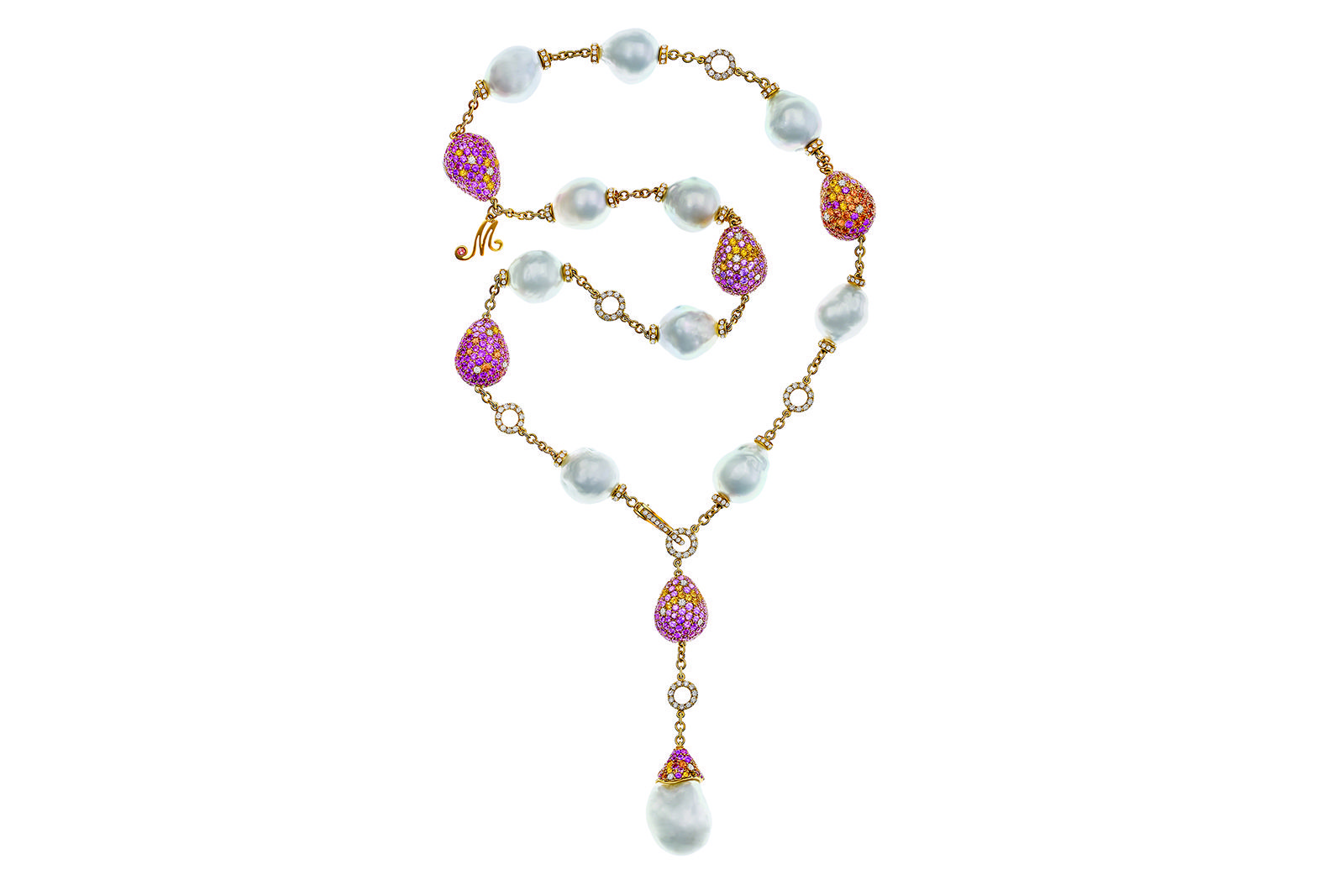  Margot McKinney Bliss necklace with baroque pearls, diamonds and coloured gemstones 