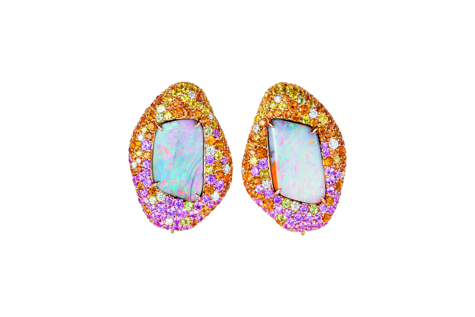  Margot McKinney opal and multi-coloured gemstone earrings 