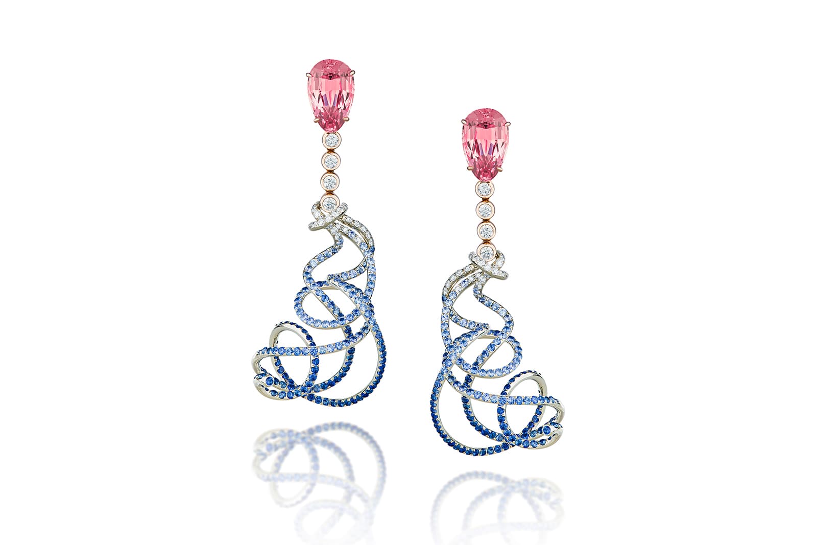  Neha Dani Kephi Elpeeda earrings with pink tourmaline and blue sapphires