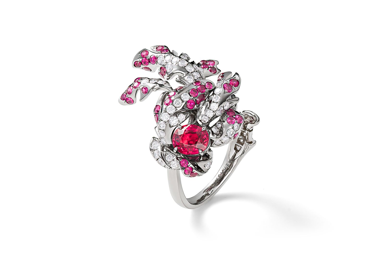  Neha Dani La Pluma ring with rubies and diamonds 