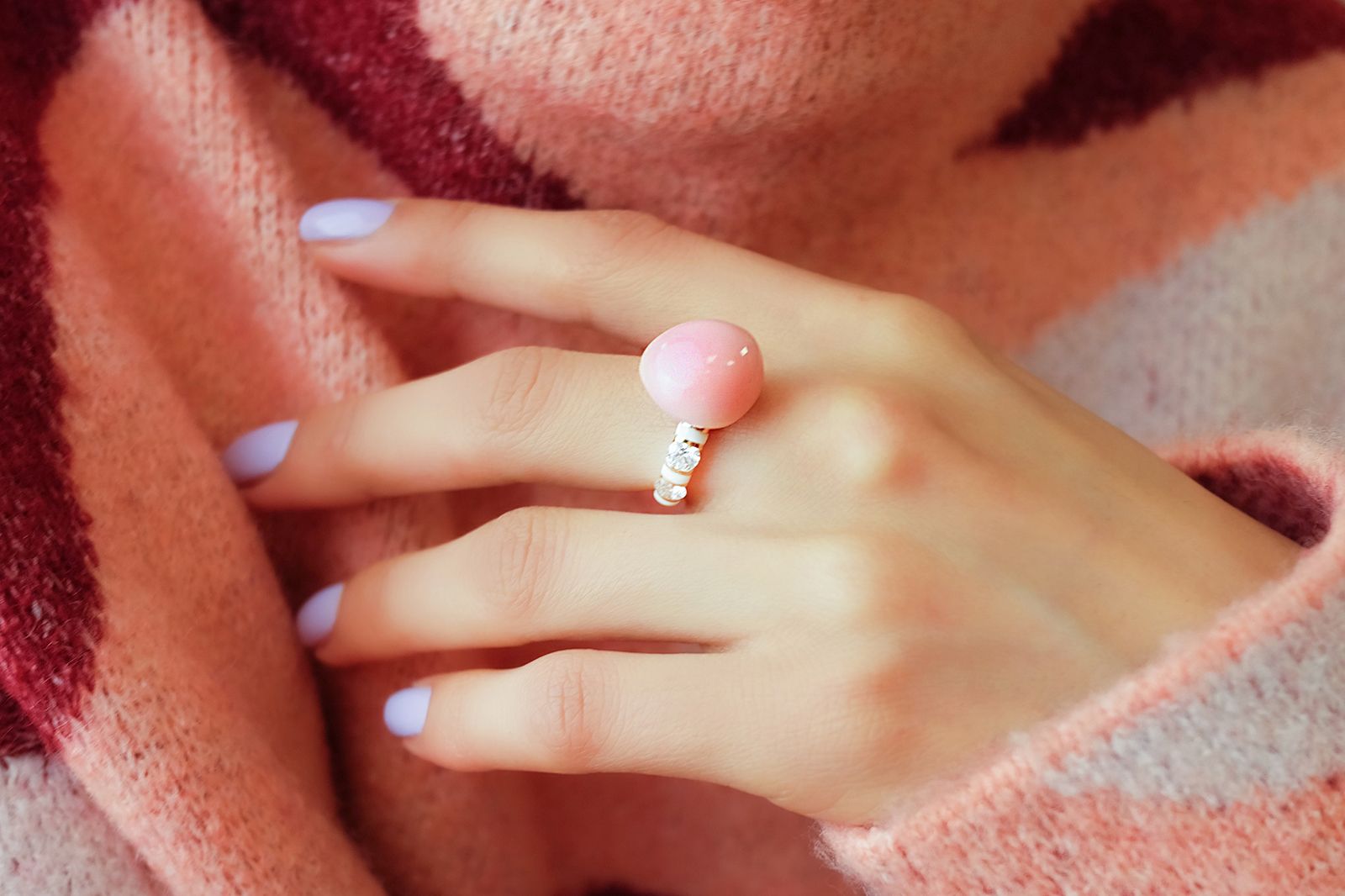  Sarah Ho Candy Conch pearl ring with a 17 carat conch pearl, diamonds and white enamel in 18k rose gold 