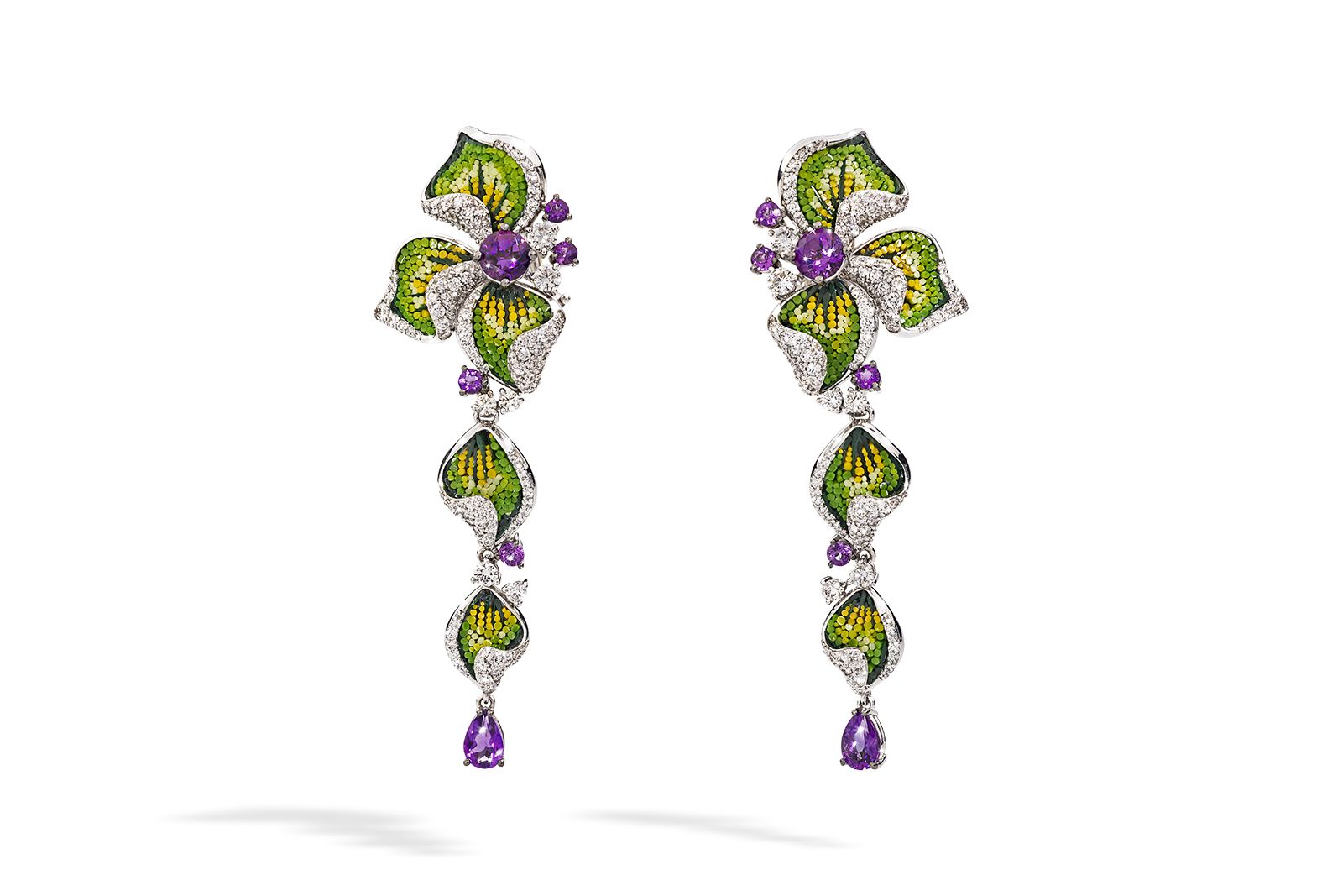  SICIS Iris Mauve earrings with purple gemstones and green micro mosaics 